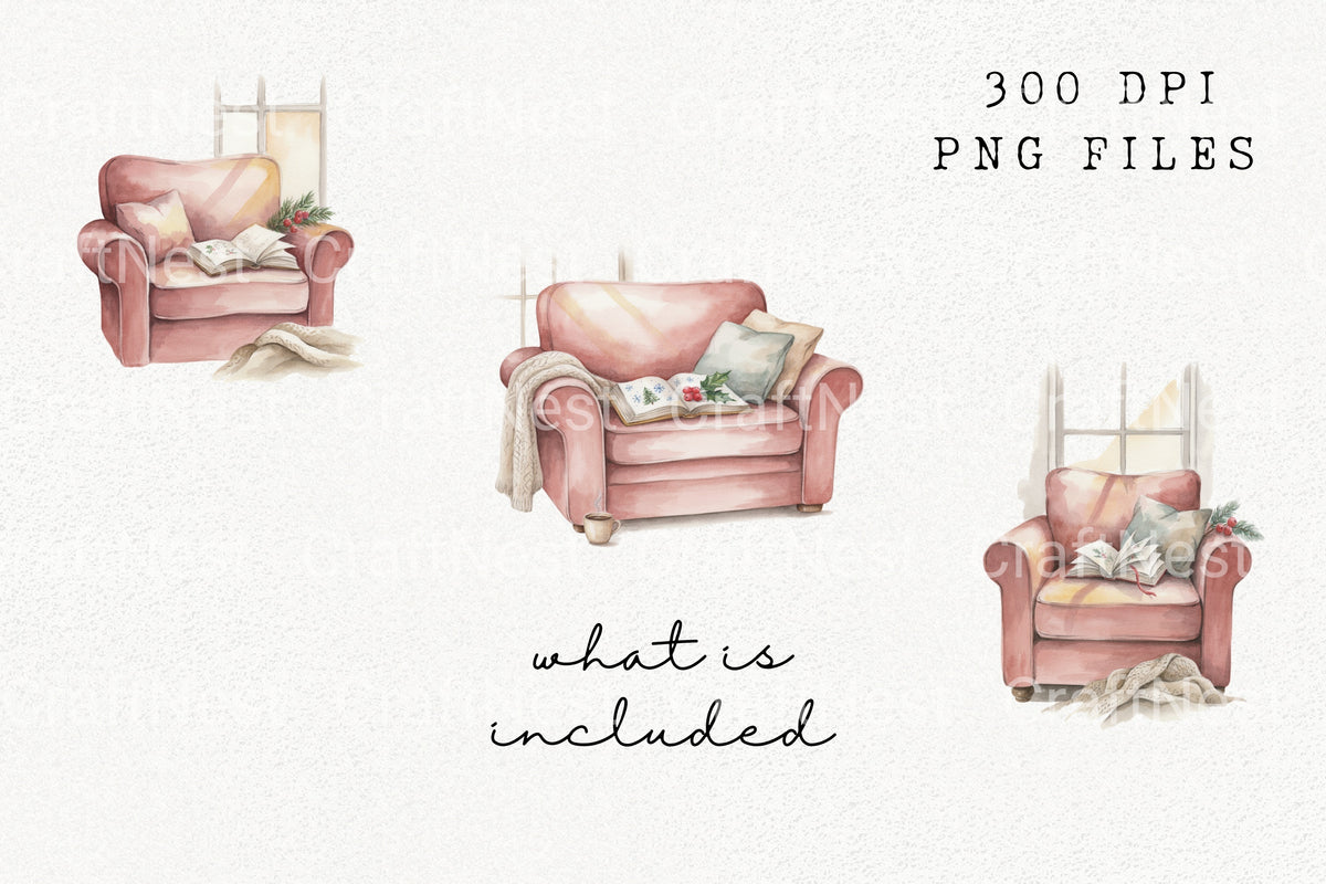 Cozy Armchair Christmas Creations Clipart Bundle