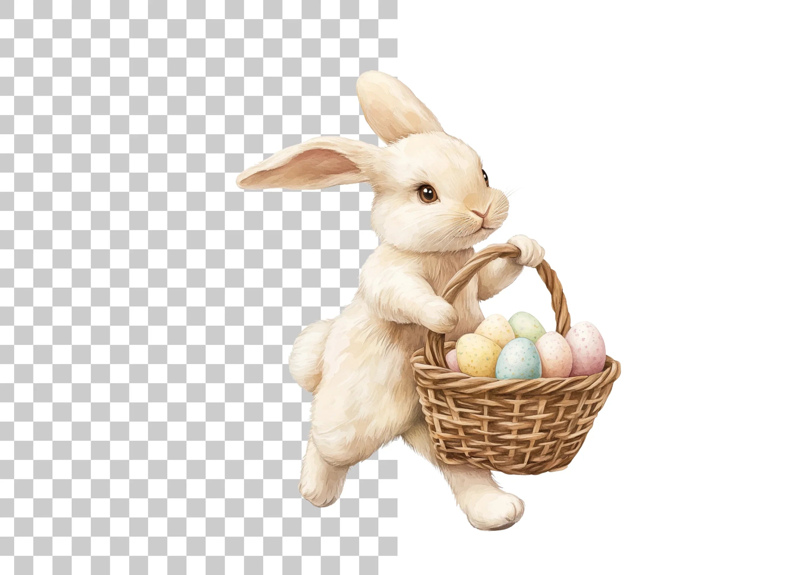 Cute White Easter Bunnies with Baskets Clipart Bundle