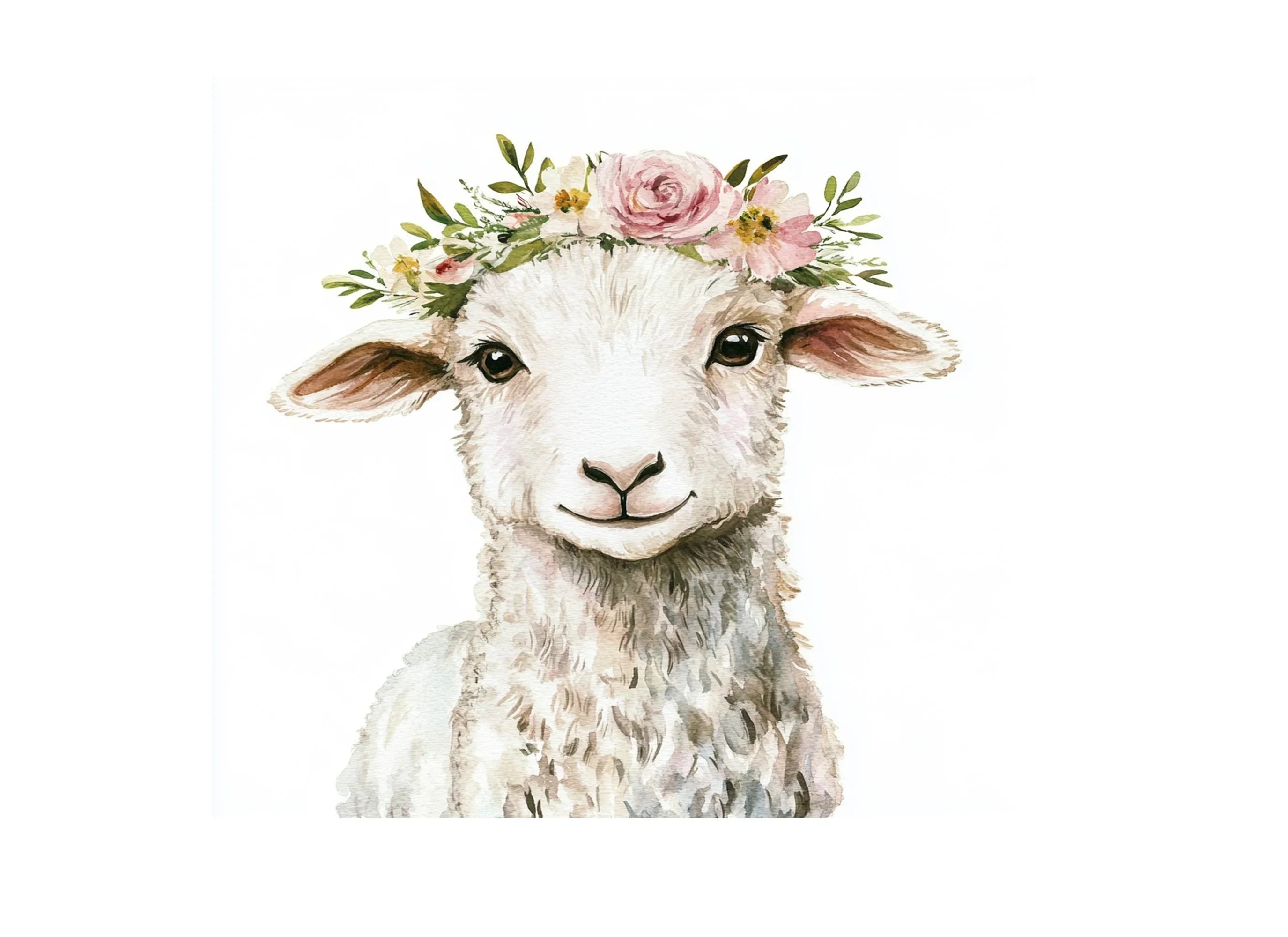 Baby Lambs with Flower Crowns Clipart Bundle