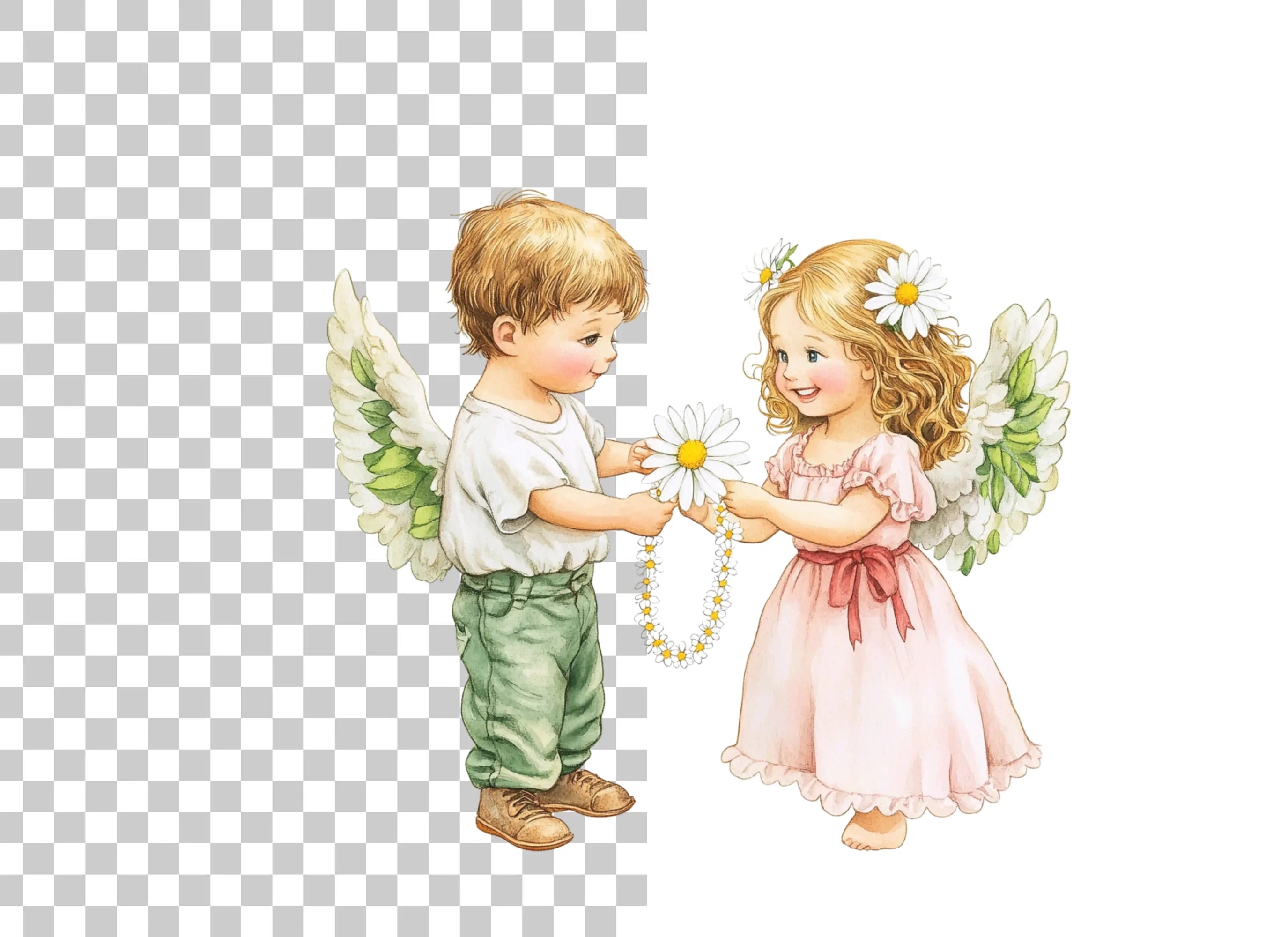 Sweet Angel Children Daisy Chain Clipart Bundle