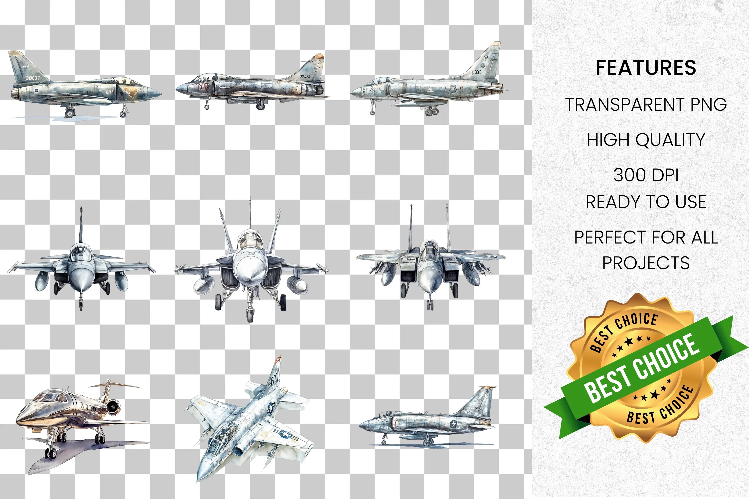 Military Fighter Jet Clipart Bundle