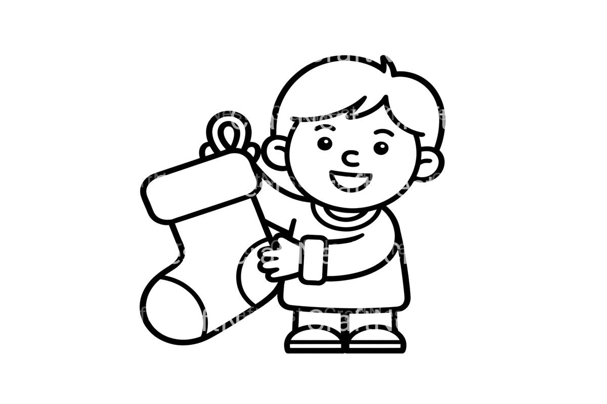 Boy Holding Christmas Stocking Coloring Books