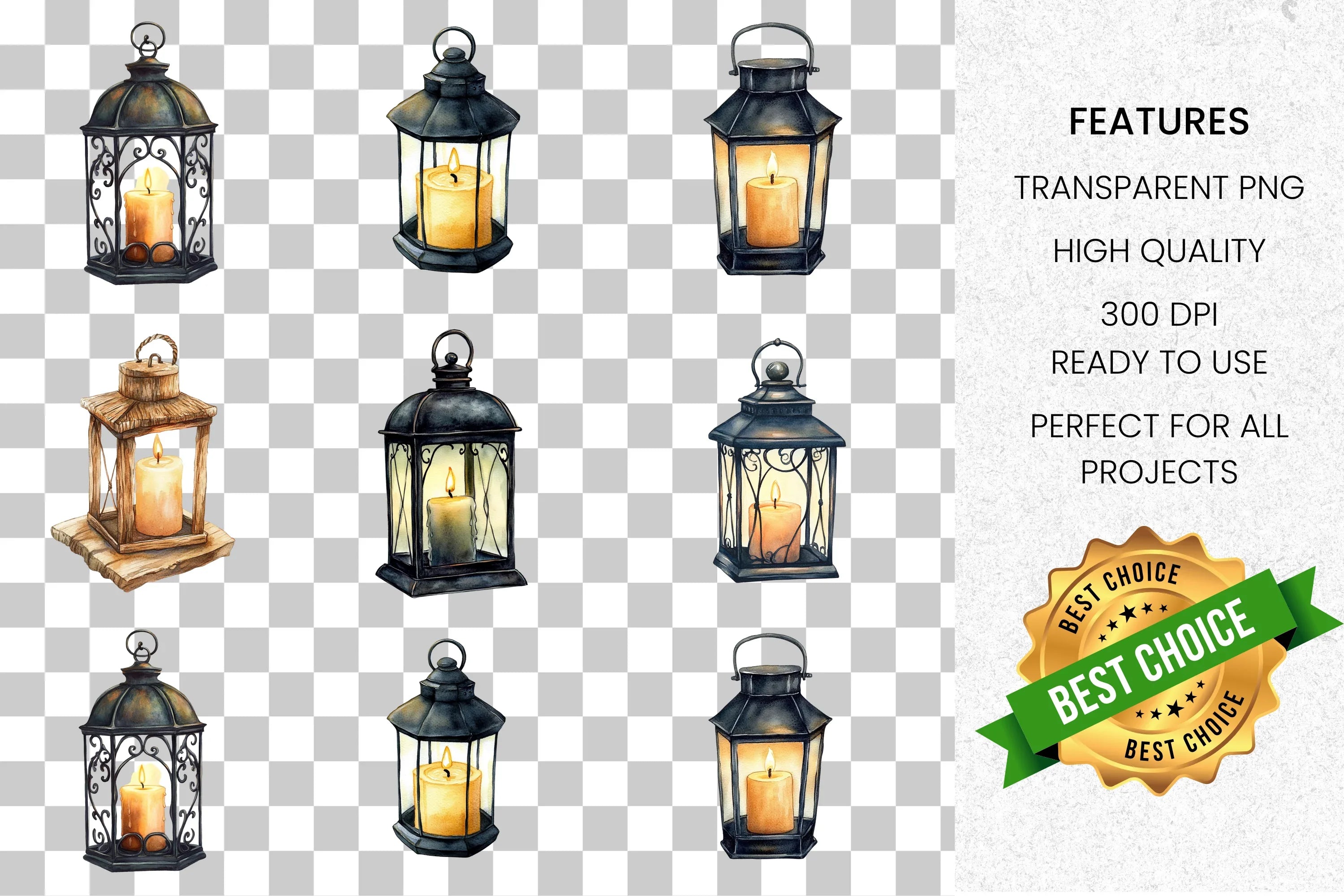 Vintage Lanterns Clipart Bundle