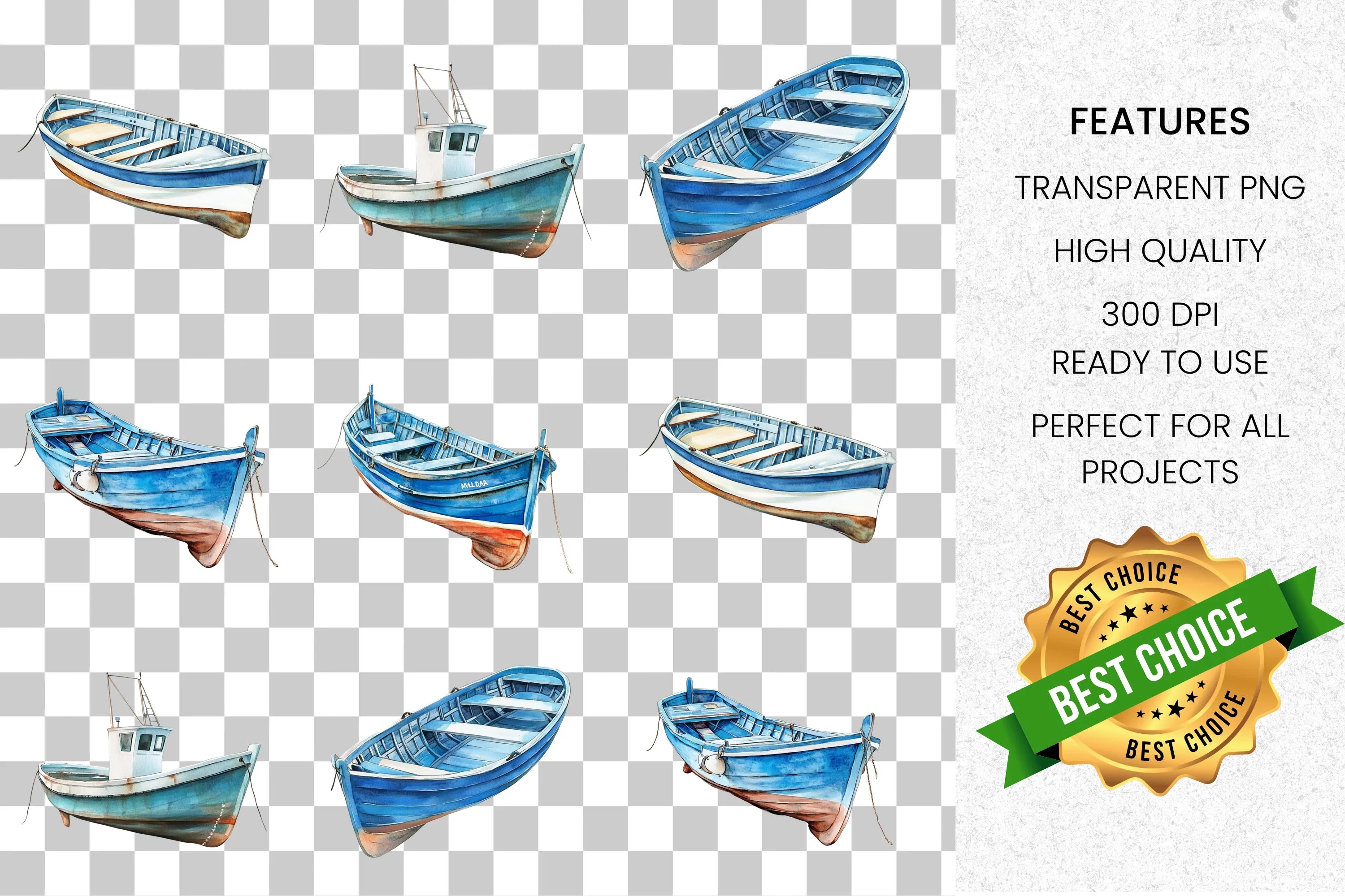 Blue Boats Clipart Bundle