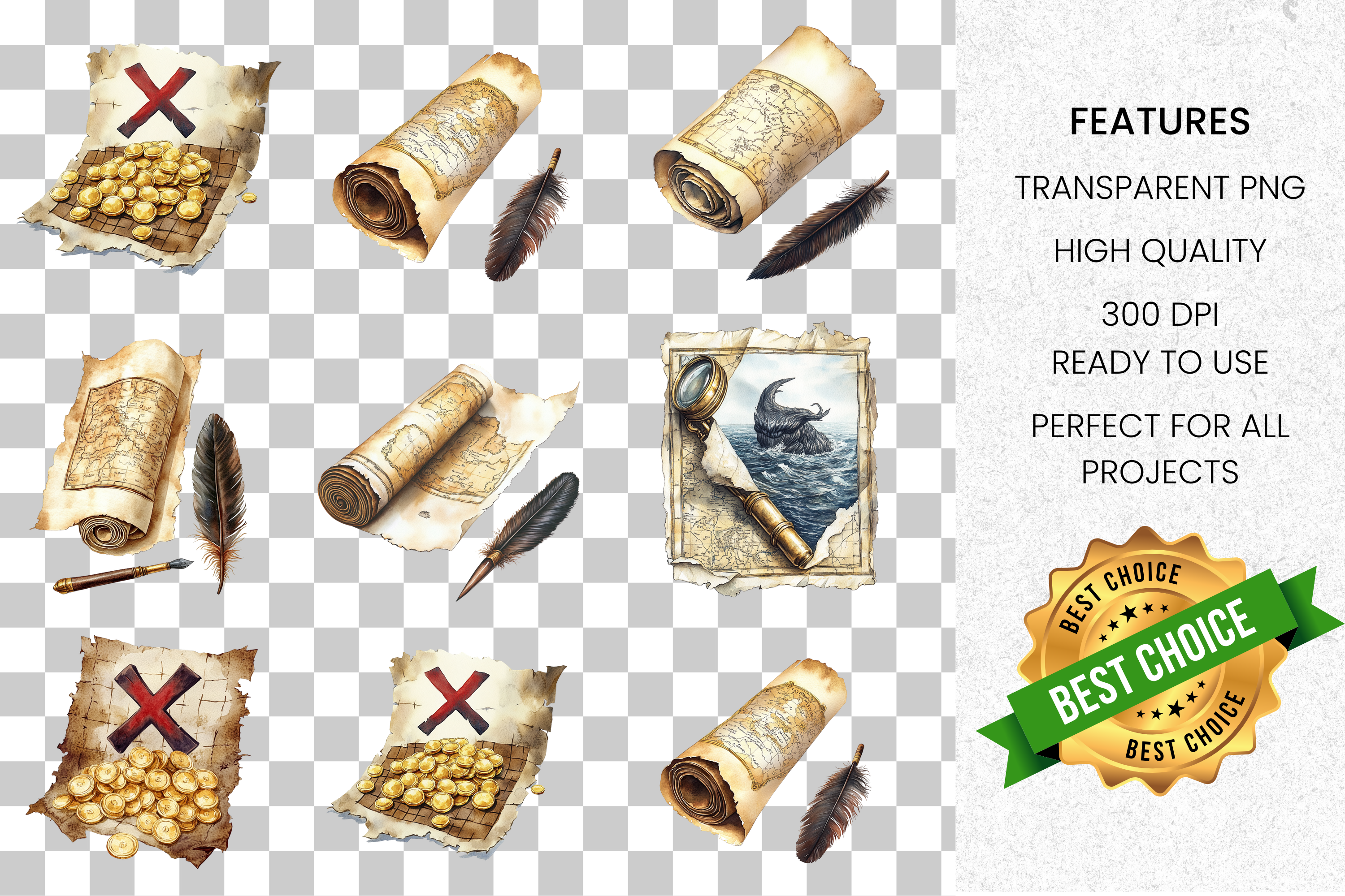 Pirate Treasure Map Adventure Clipart Bundle