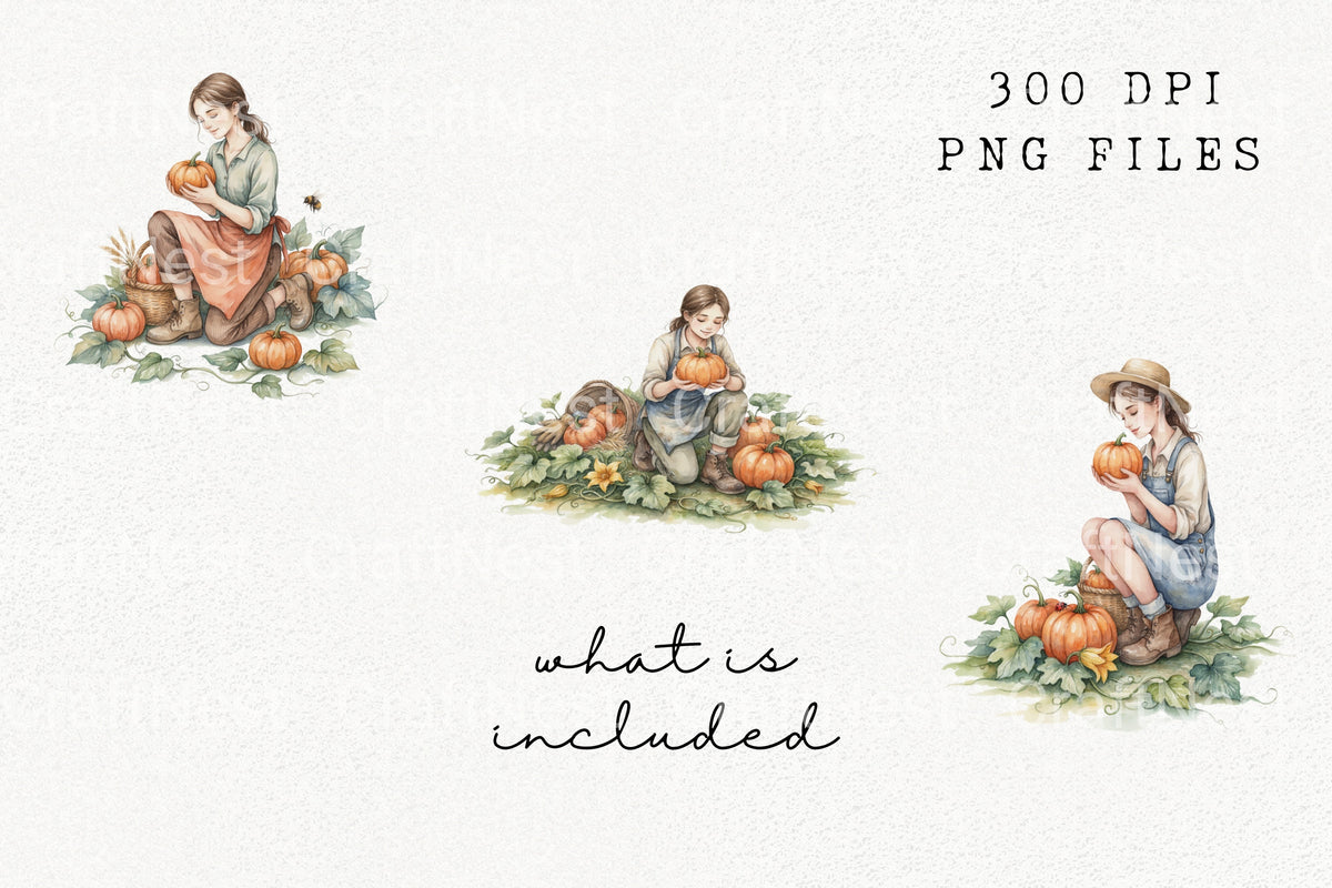 Autumn Harvest Girl Clipart Bundle