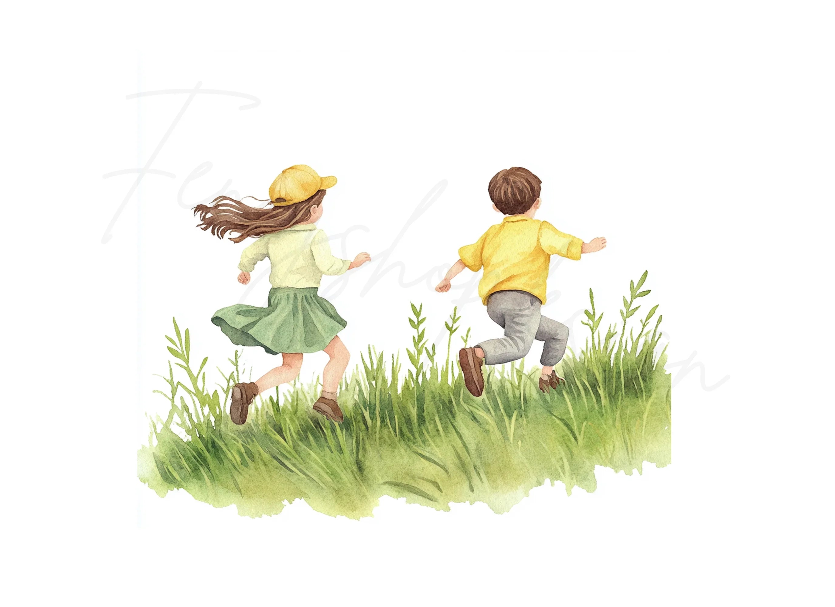 Kids Running in Field Clipart Bundle