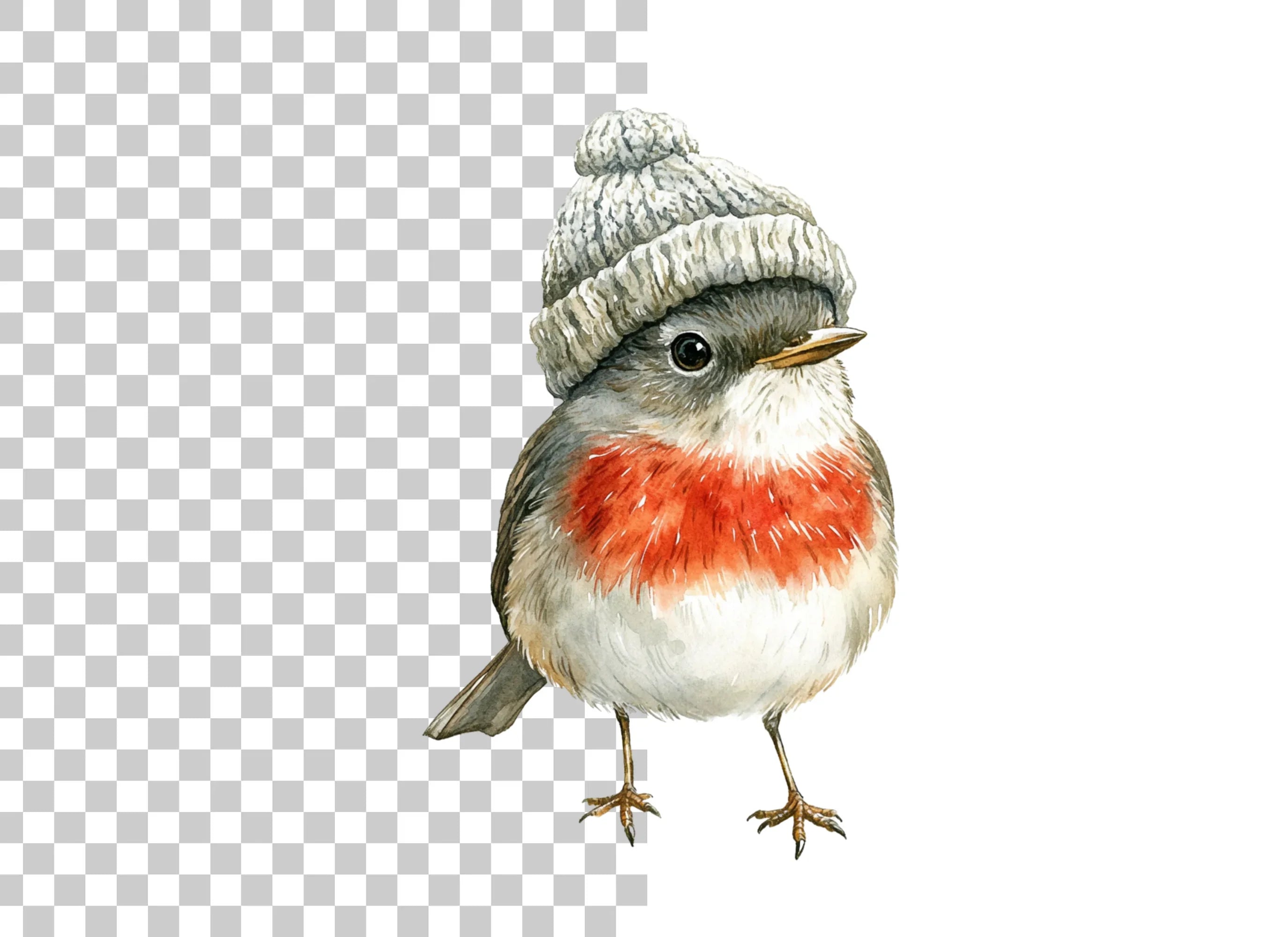 Cute Robin Bird in Winter Hat Clipart Bundle