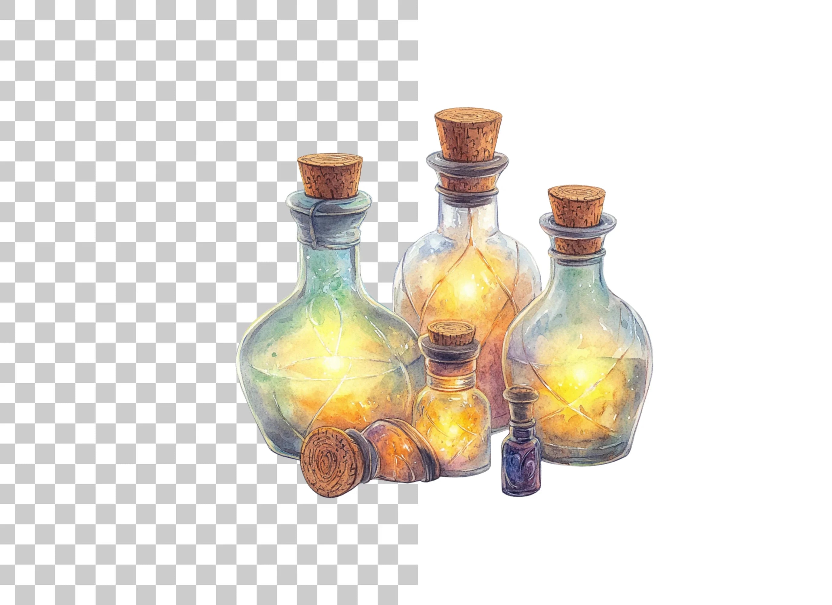 Magical Glowing Potion Bottles Clipart Bundle