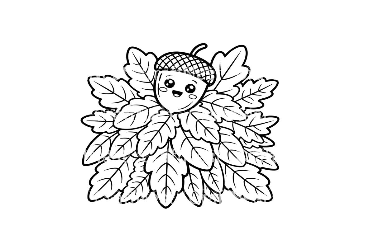 Cute Acorn and Leaves Coloring Books