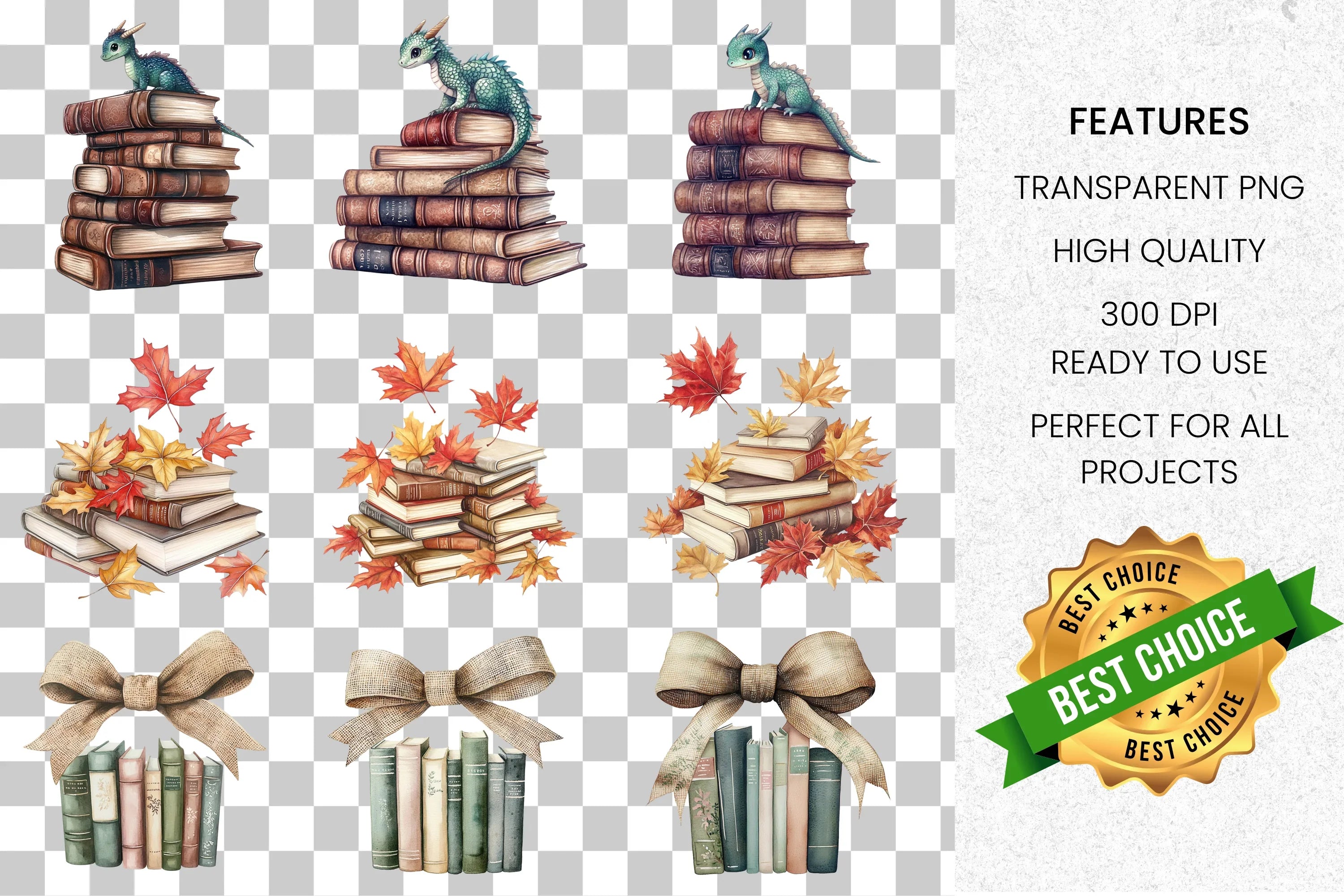 Magical Books Quill Autumn Leaves Clipart Bundle