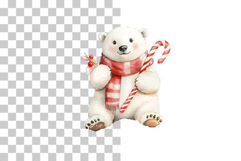 Cozy Christmas Bear with Candy Cane Clipart Bundle - CraftNest - Digital Crafting and Art