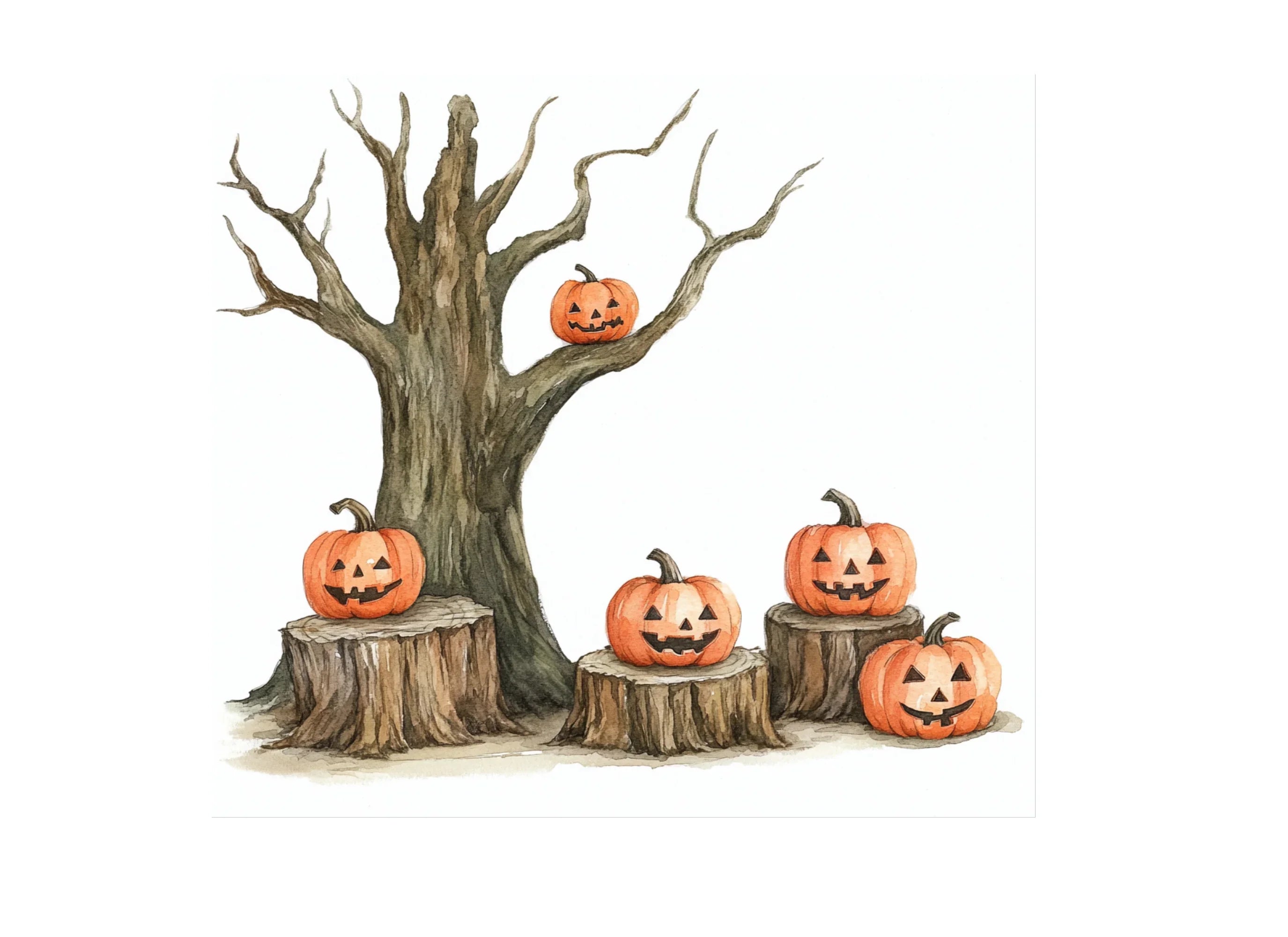 Spooky Halloween Pumpkin Tree Clipart Bundle