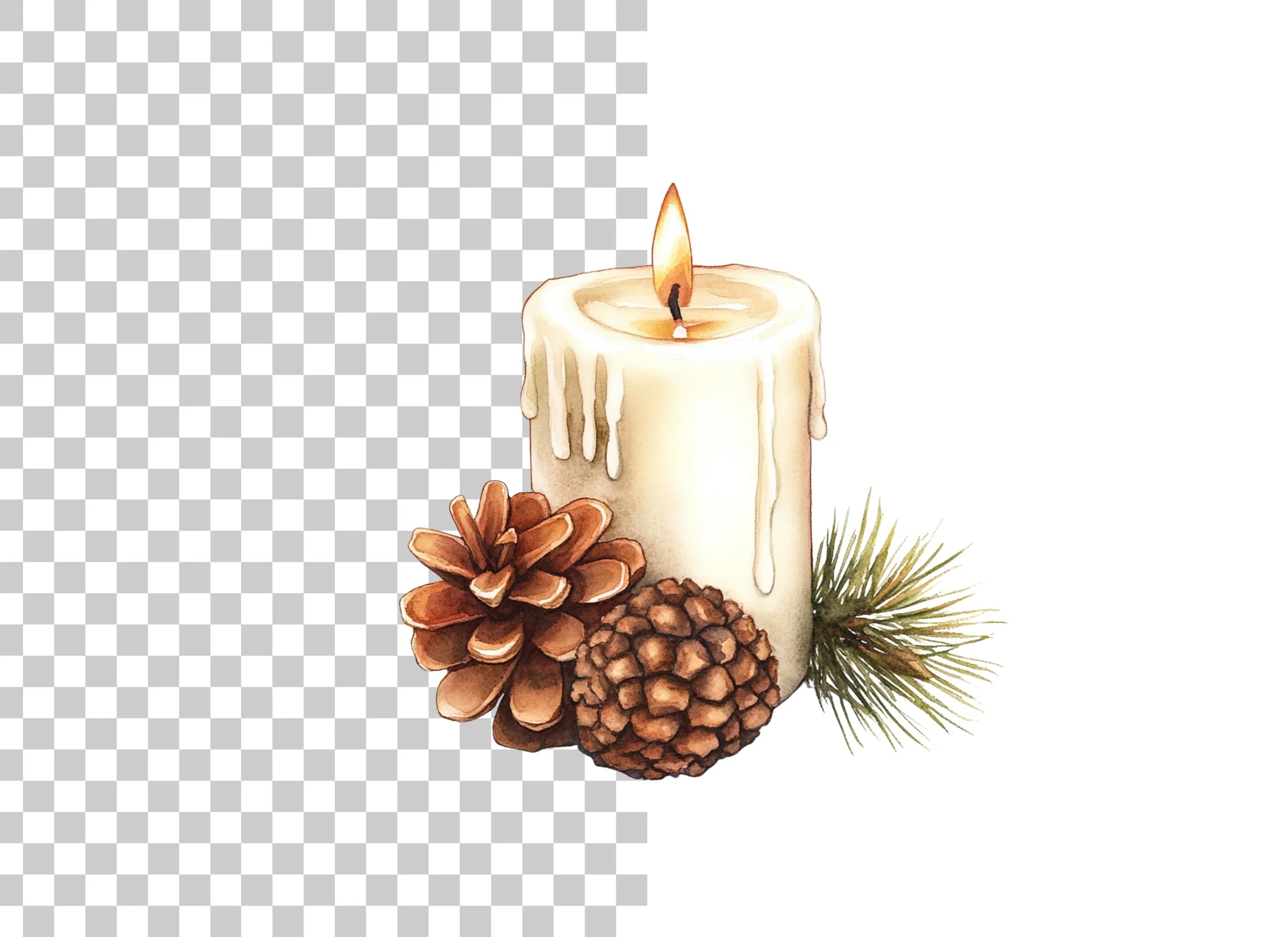 Christmas Candle Pinecone Clipart Bundle