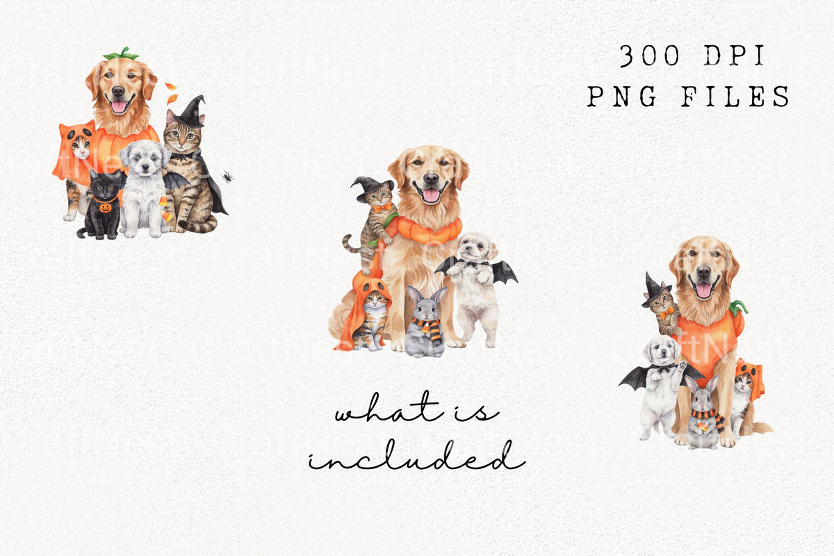 Halloween Pets With Pumpkins Clipart Bundle