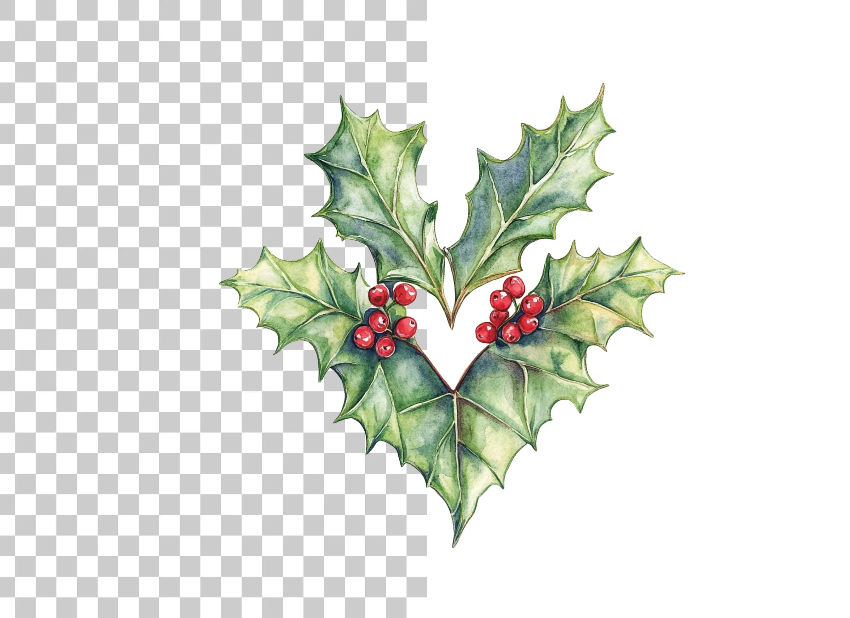 Heart Shaped Holly Berry Clipart Bundle