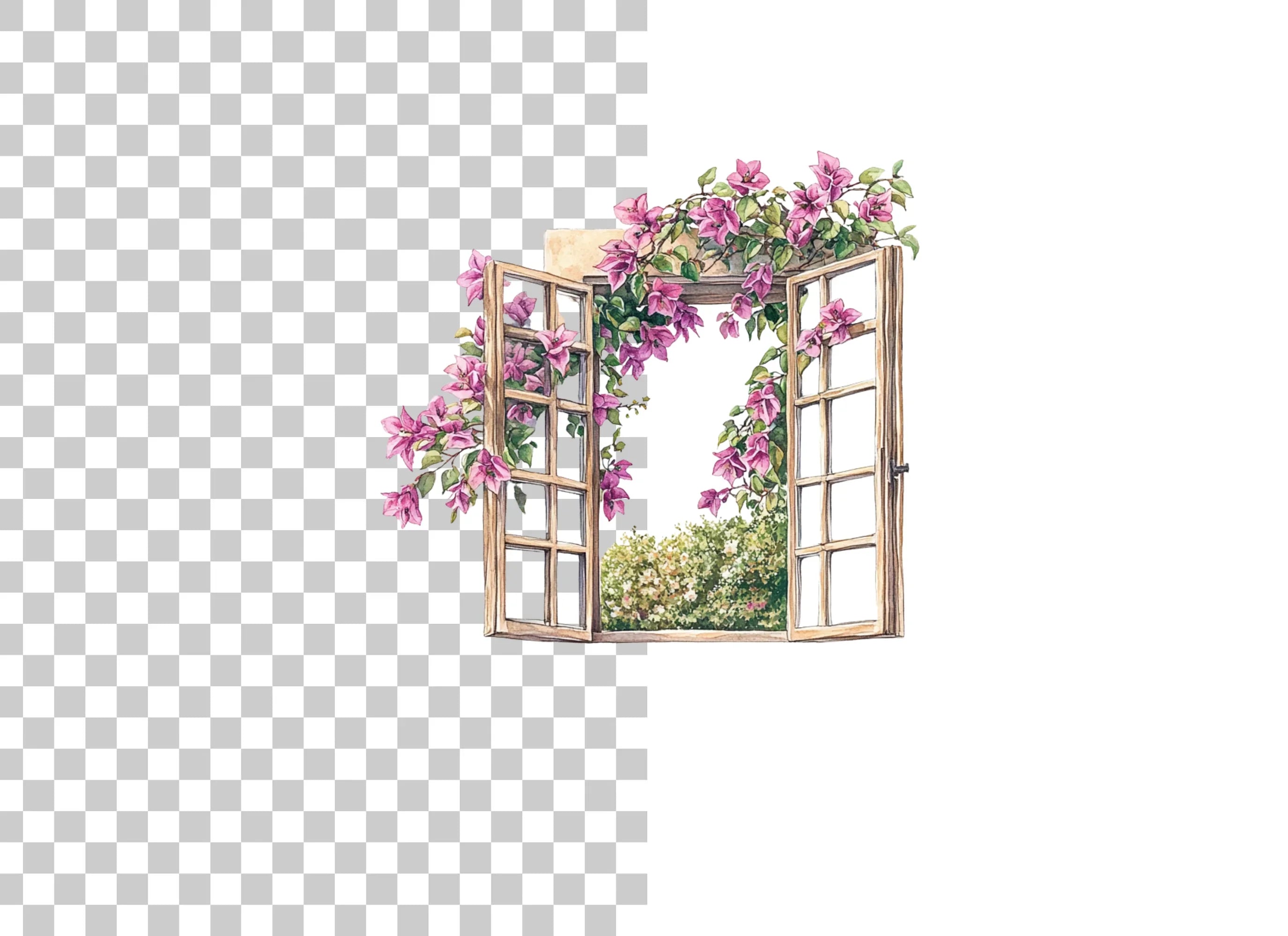 Open Window with Bougainvillea Clipart Bundle