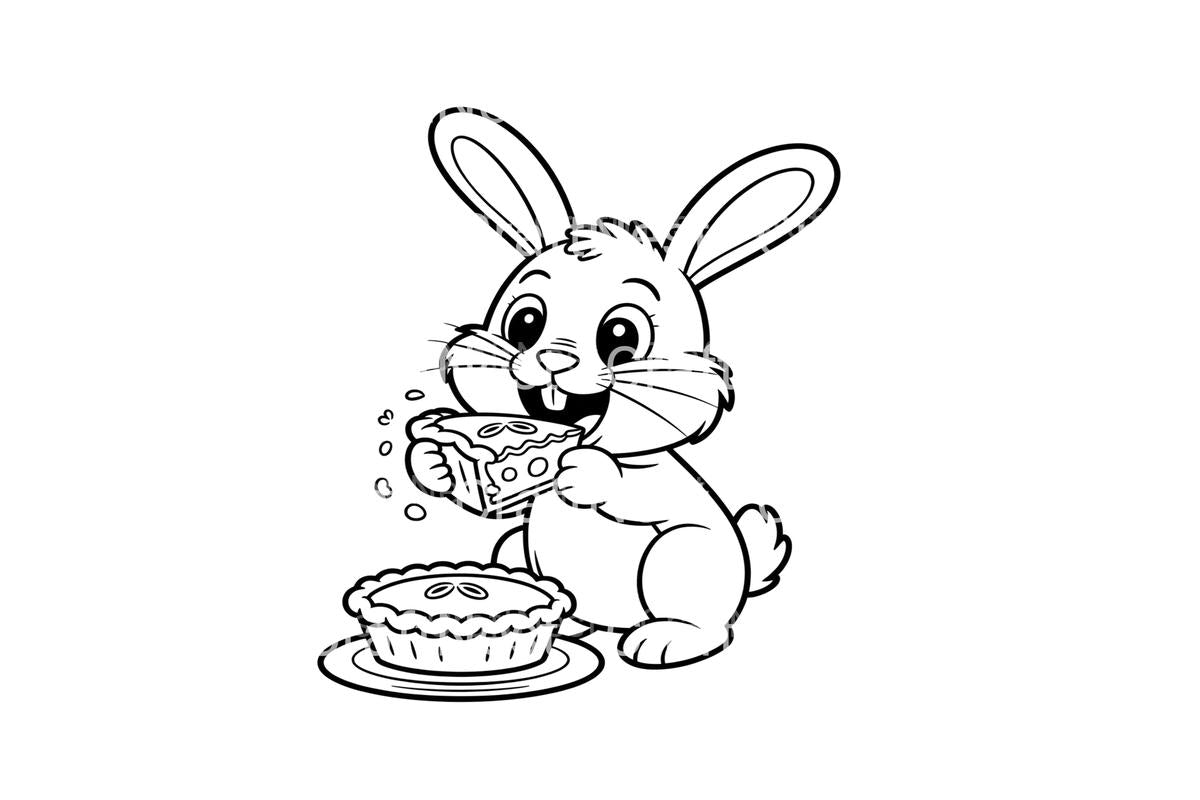 Cute Bunny Eating Pie Coloring Books