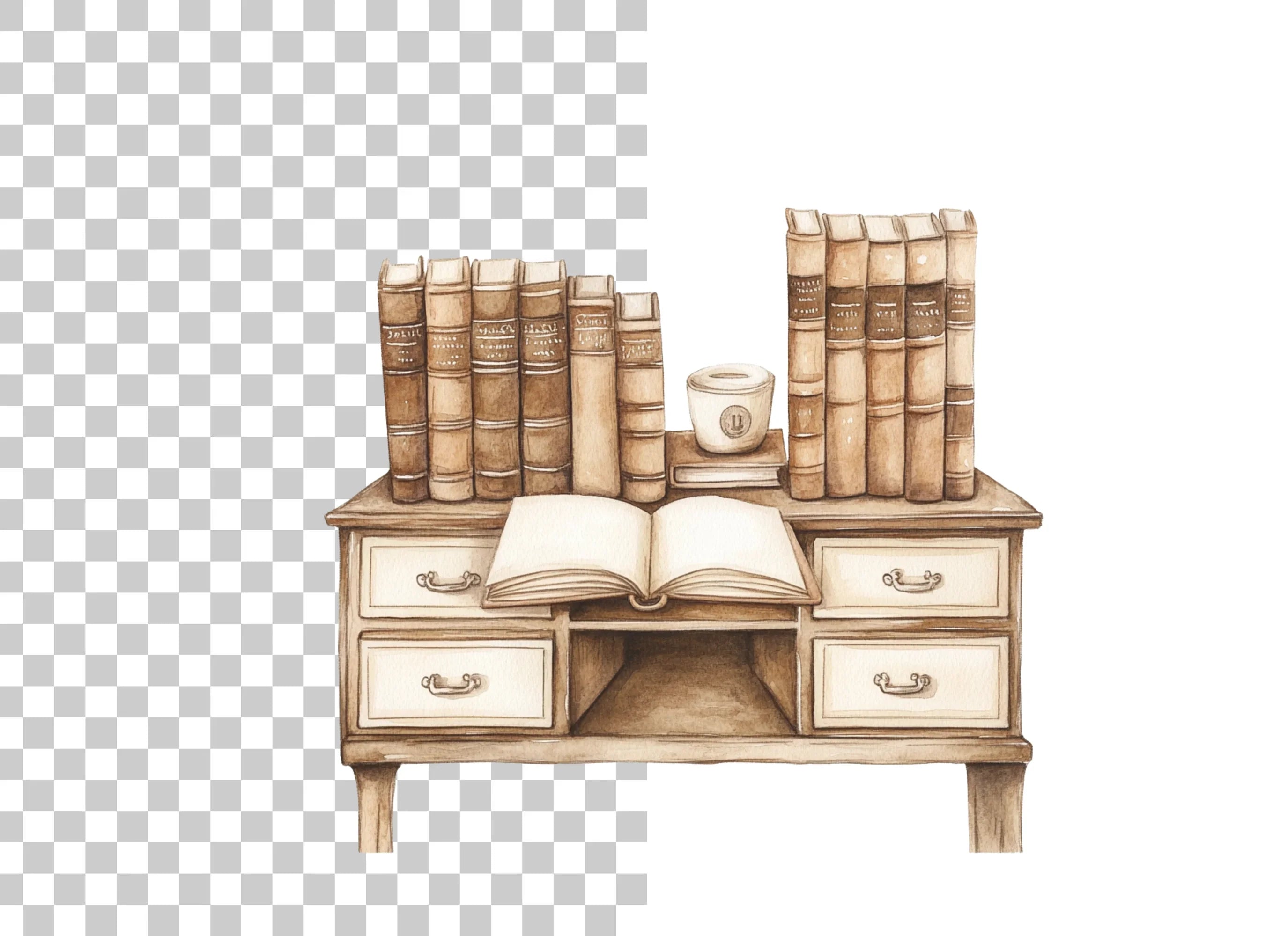 Vintage Desk and Book Clipart Bundle