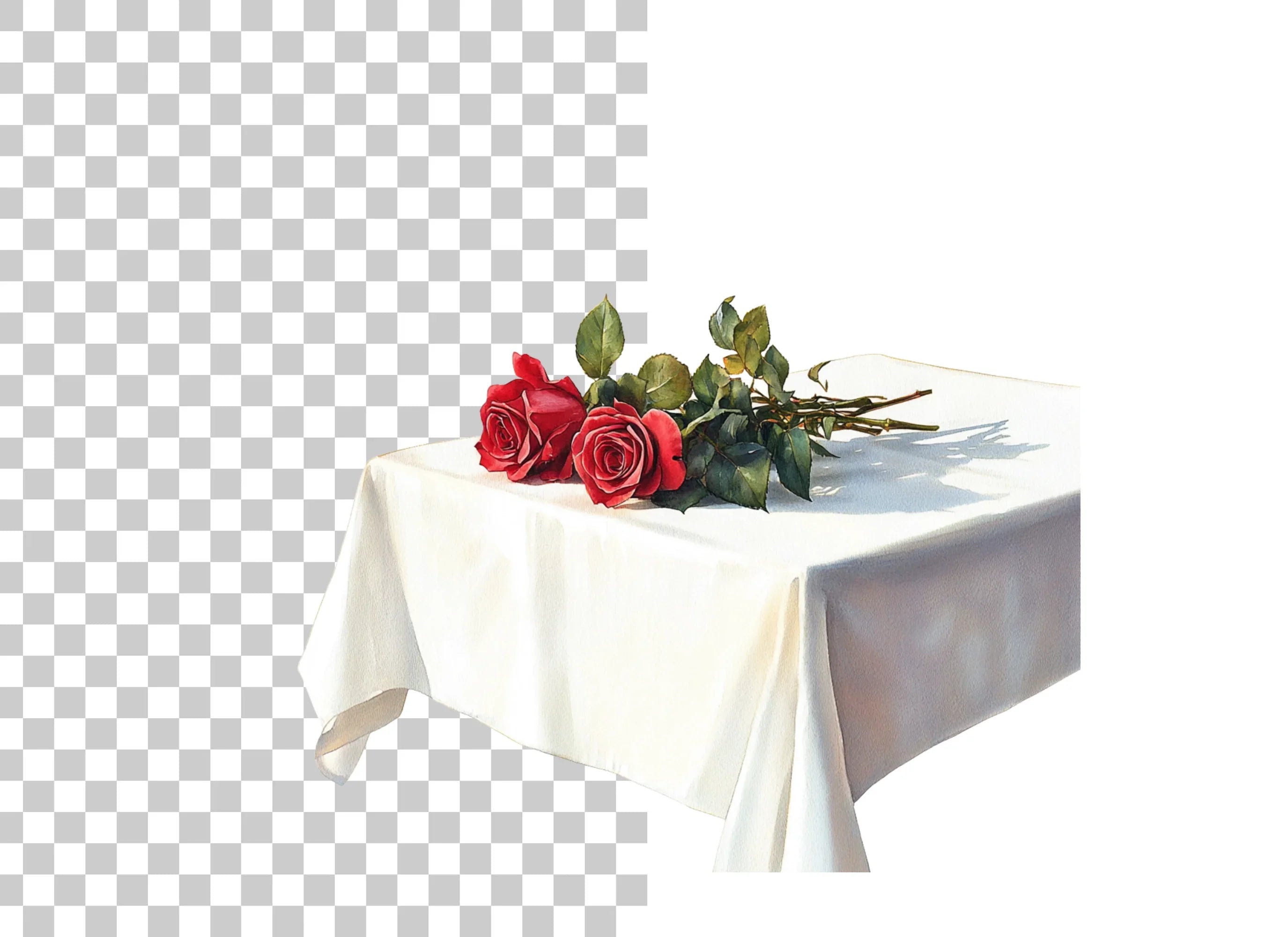 Red Roses on White Table Clipart Bundle