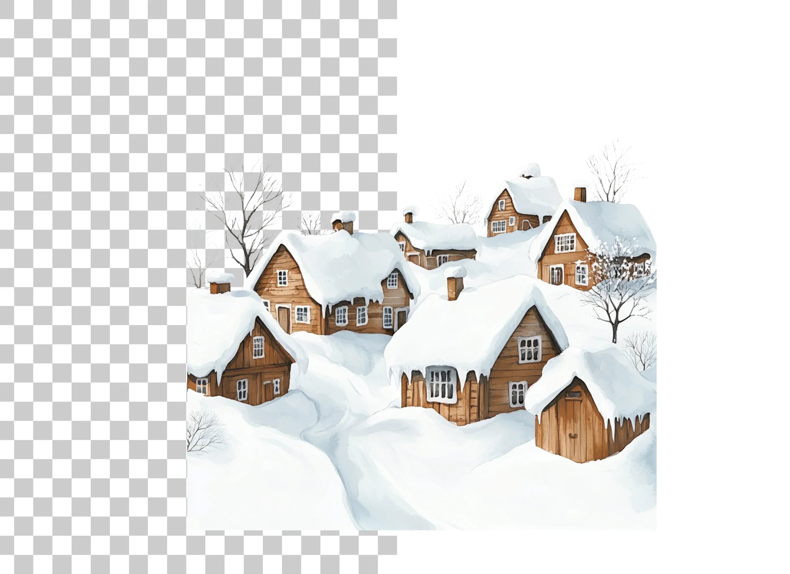 Rustic Winter Village Clipart Bundle