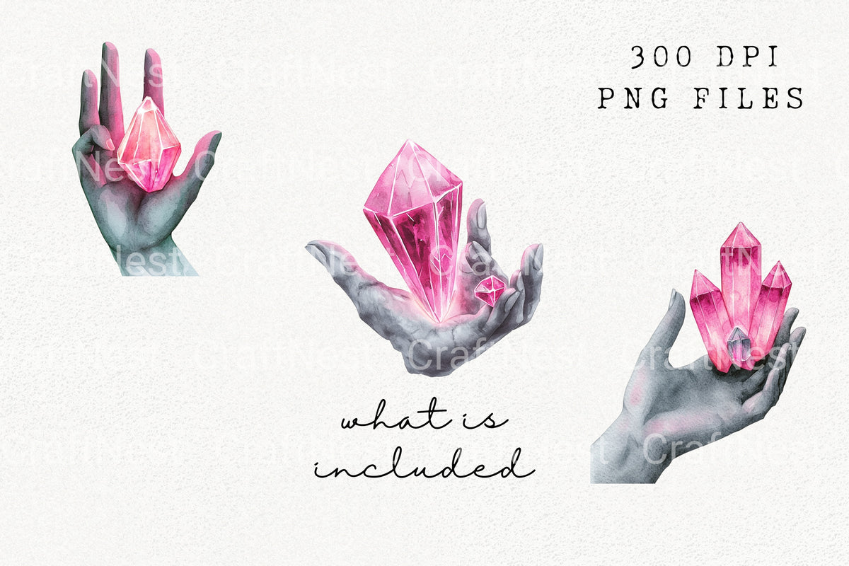 Pink Crystal Hand Magic Clipart Bundle
