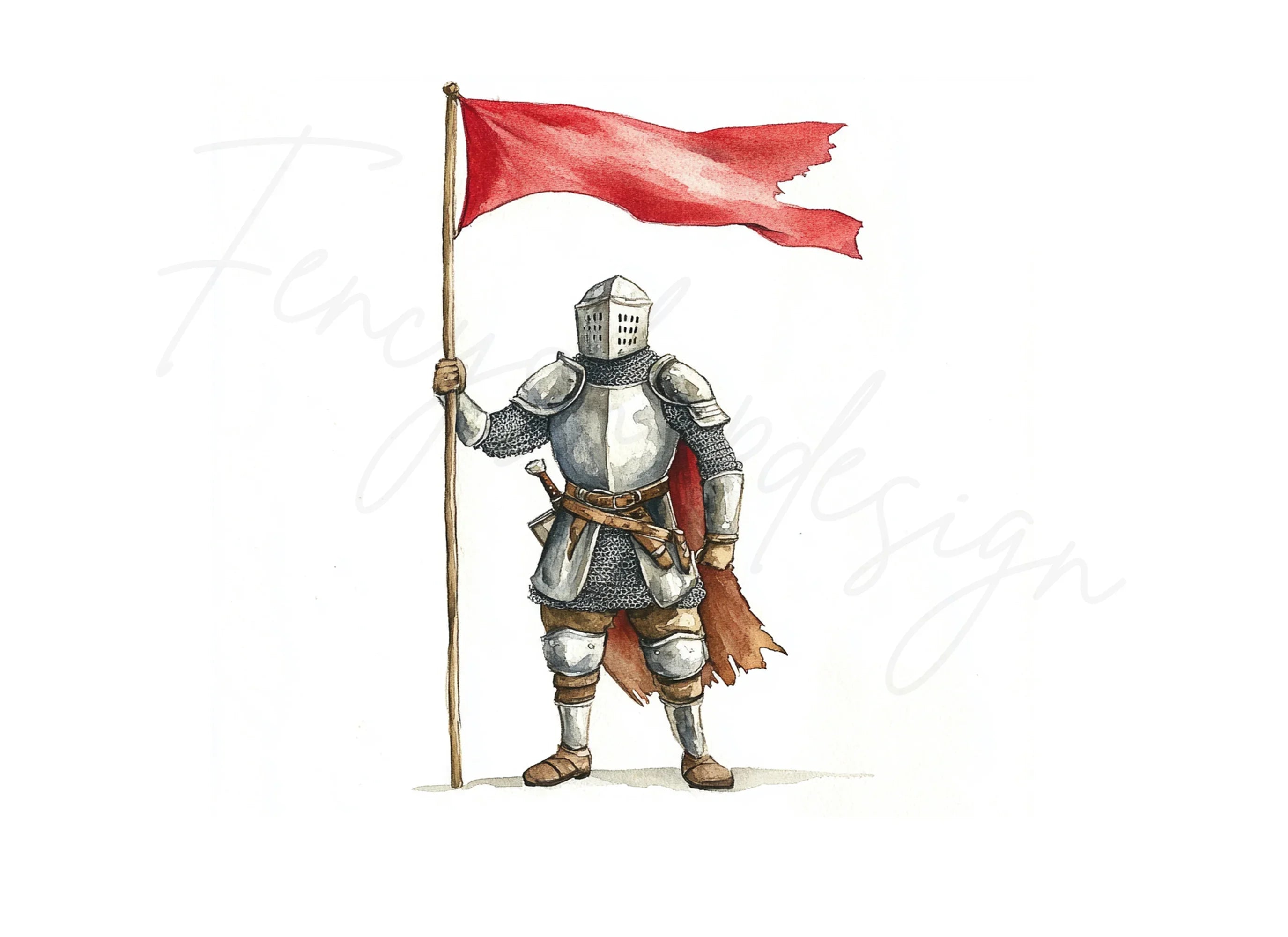 Medieval Knights with Red Flags Clipart Bundle