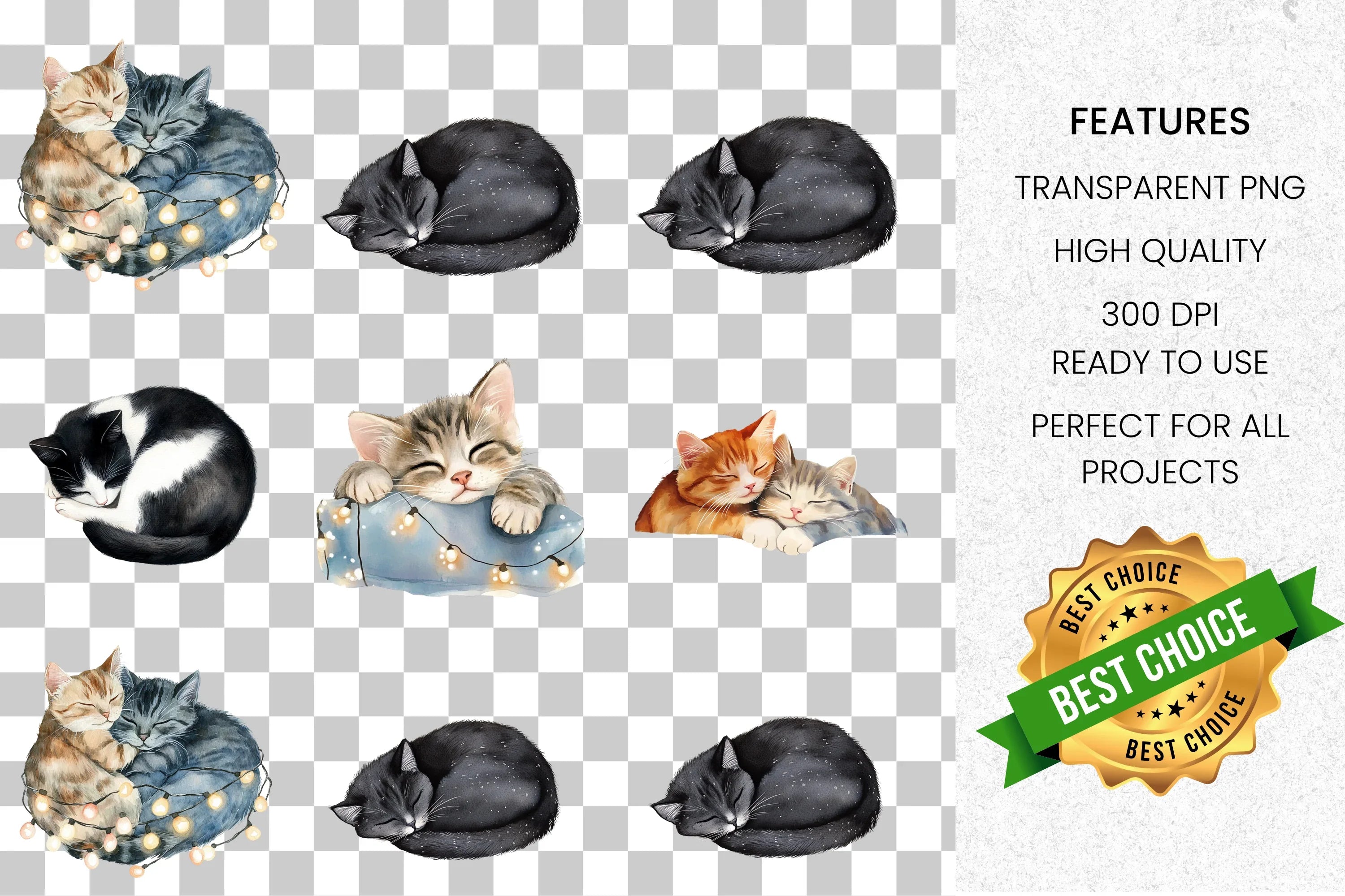 Cute Sleeping Kittens Clipart Bundle