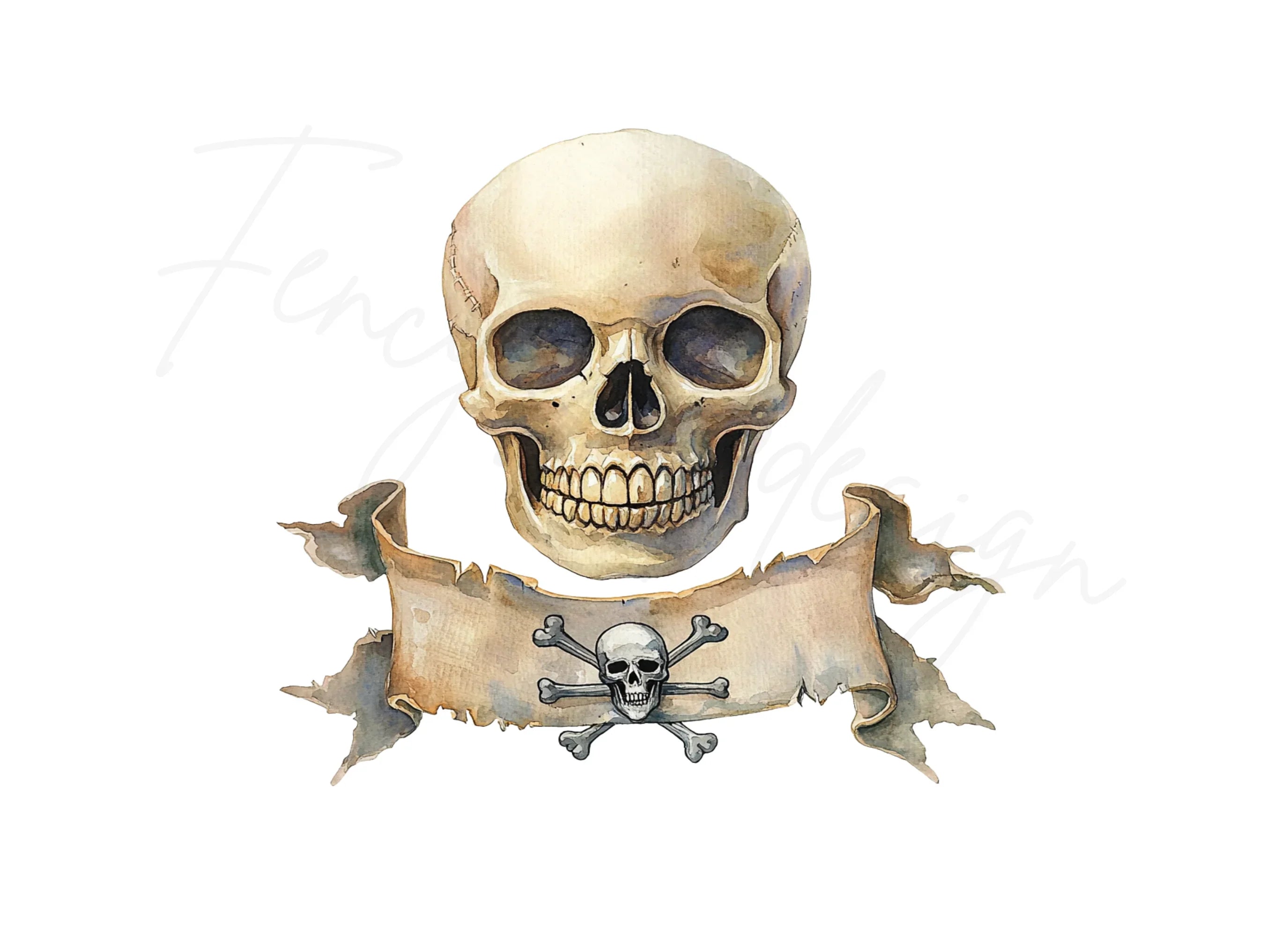 Skull with Pirate Banner Clipart Bundle
