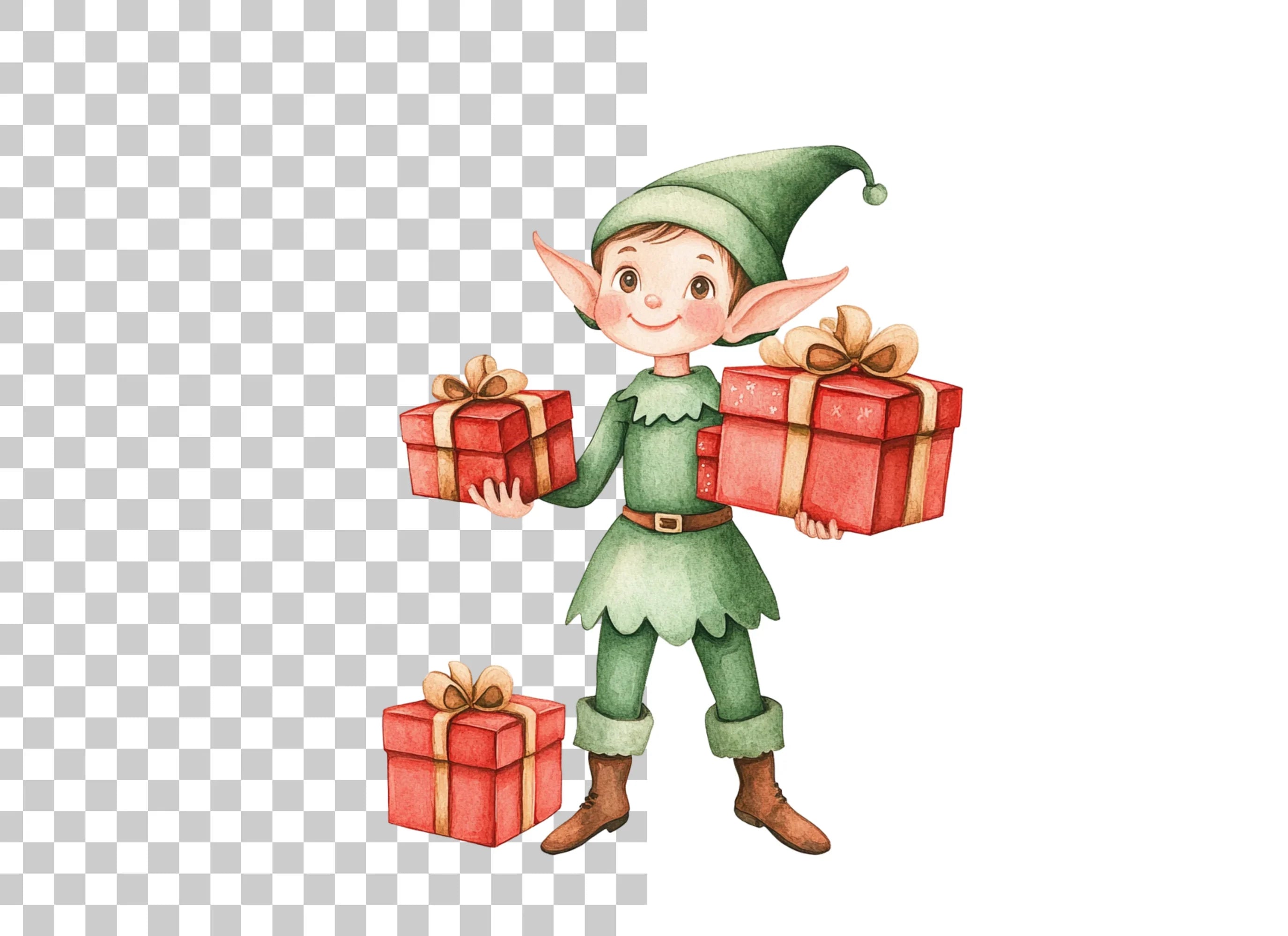 Christmas Elf with Gifts Clipart Bundle