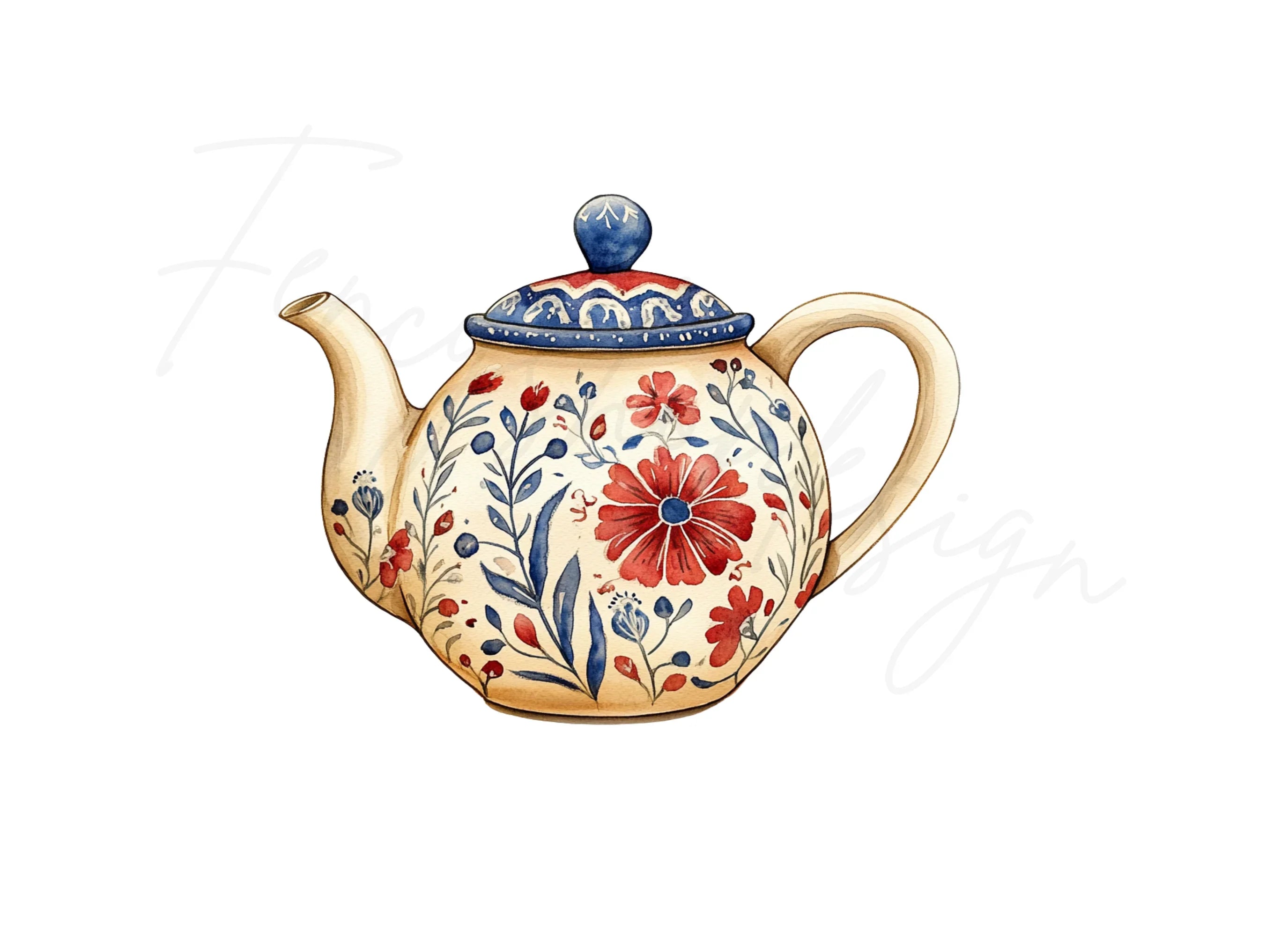Vintage Floral Teapot Clipart Bundle