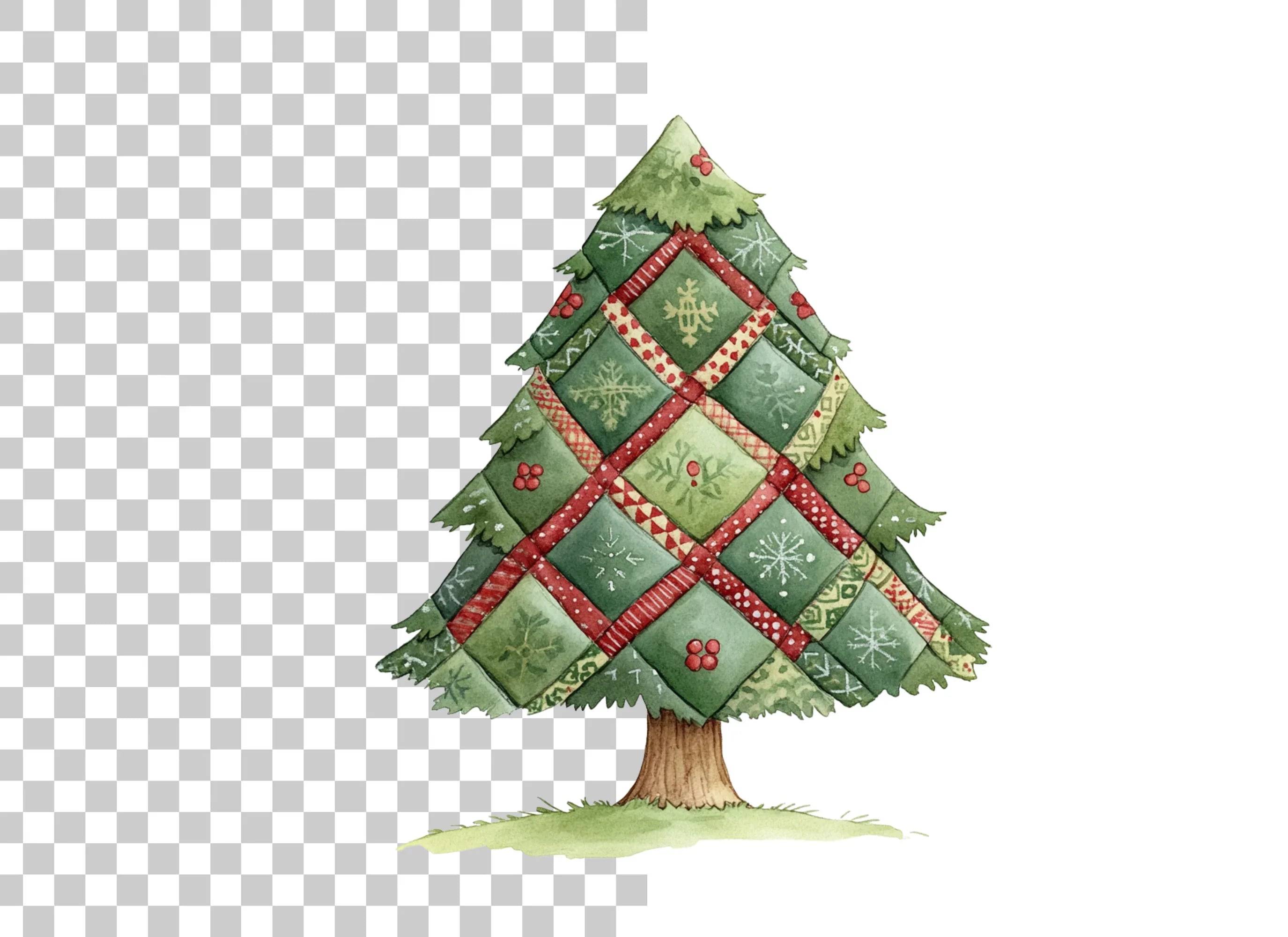 Quilted Christmas Tree Clipart Bundle