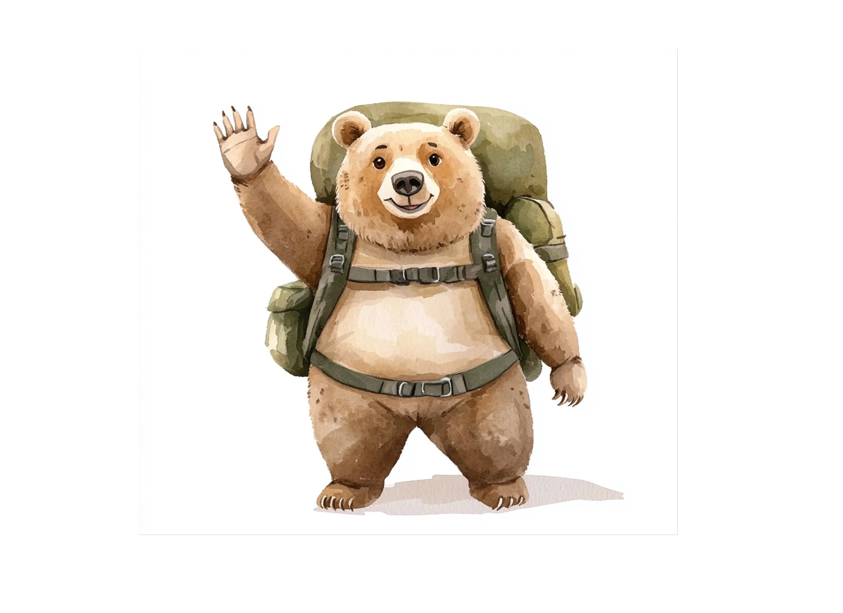 Happy Bear Hiker Waving Clipart Bundle
