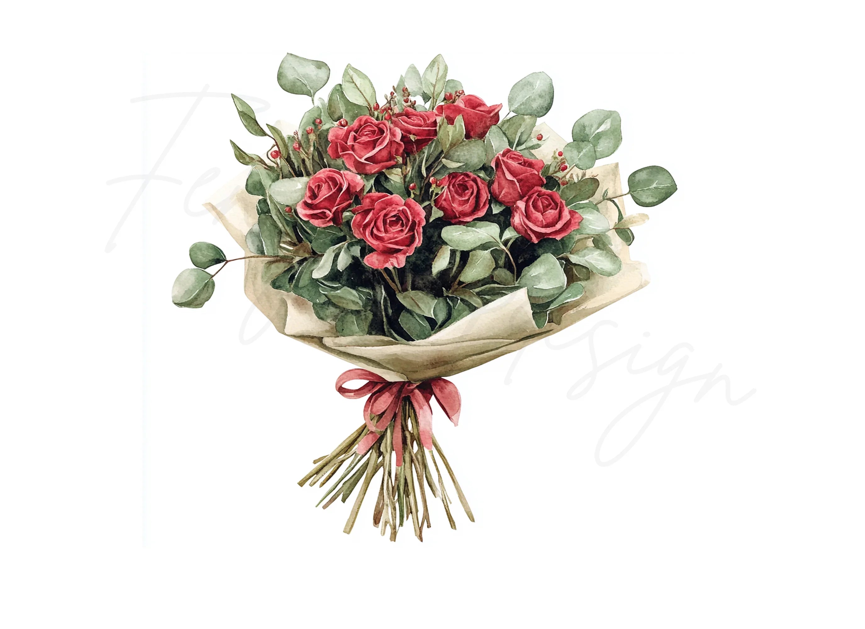 Red Rose Bouquet Clipart Bundle