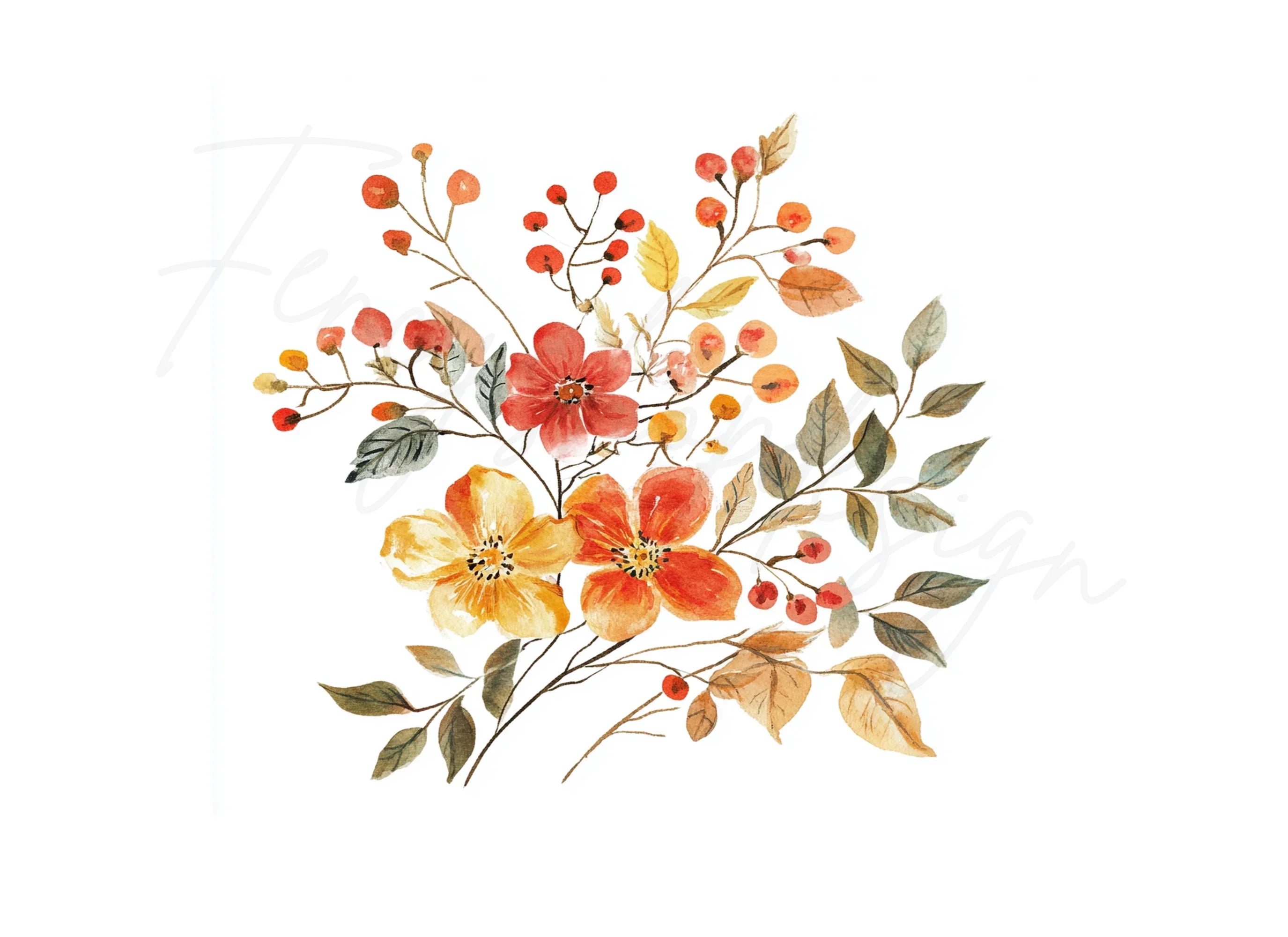 Warm Toned Autumn Flower Bouquets Clipart Bundle