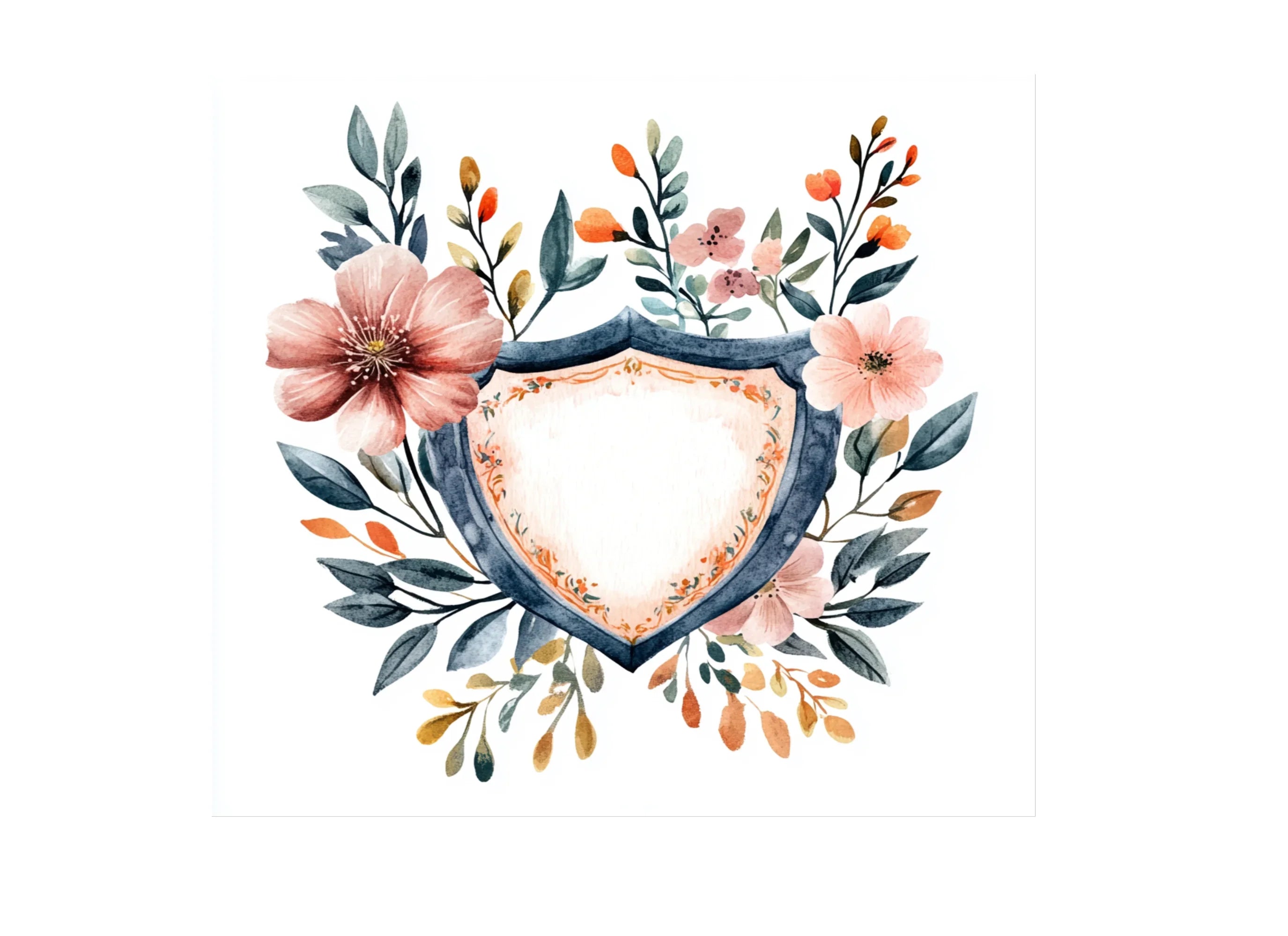 Floral Heart Shield Clipart Bundle