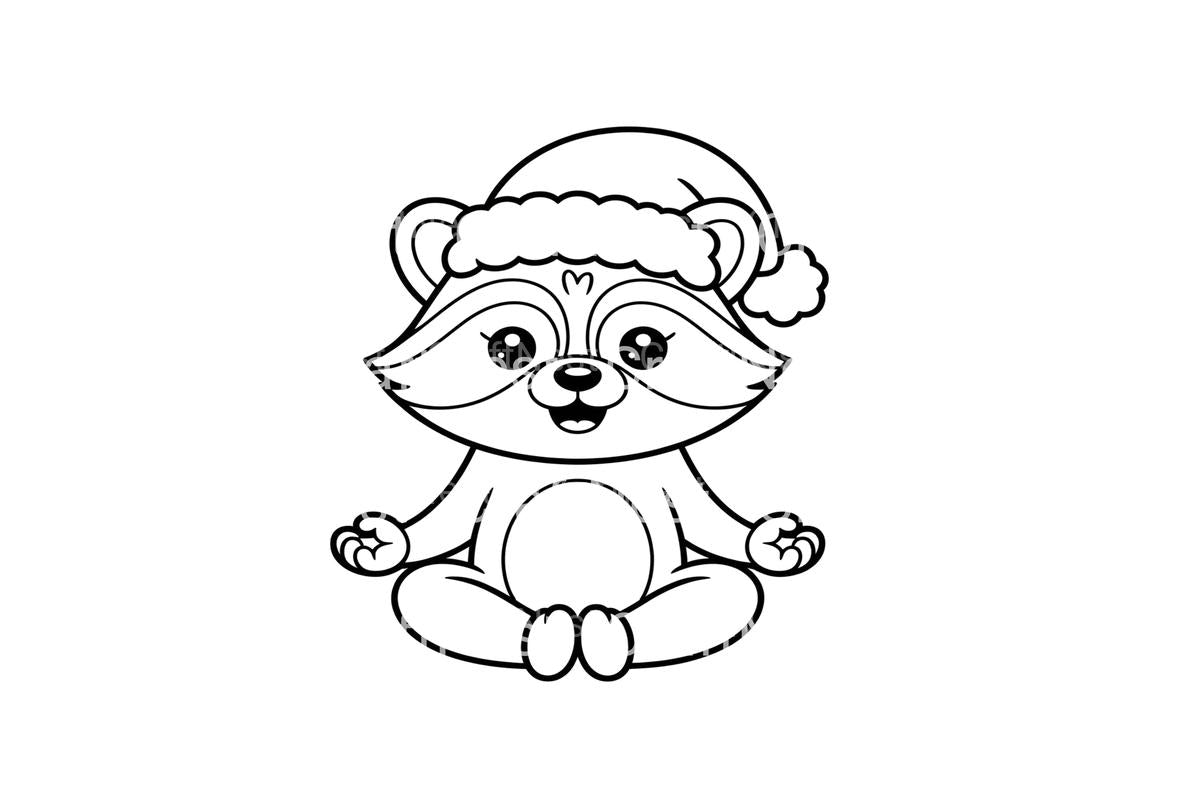 Meditating Christmas Raccoon Coloring Books