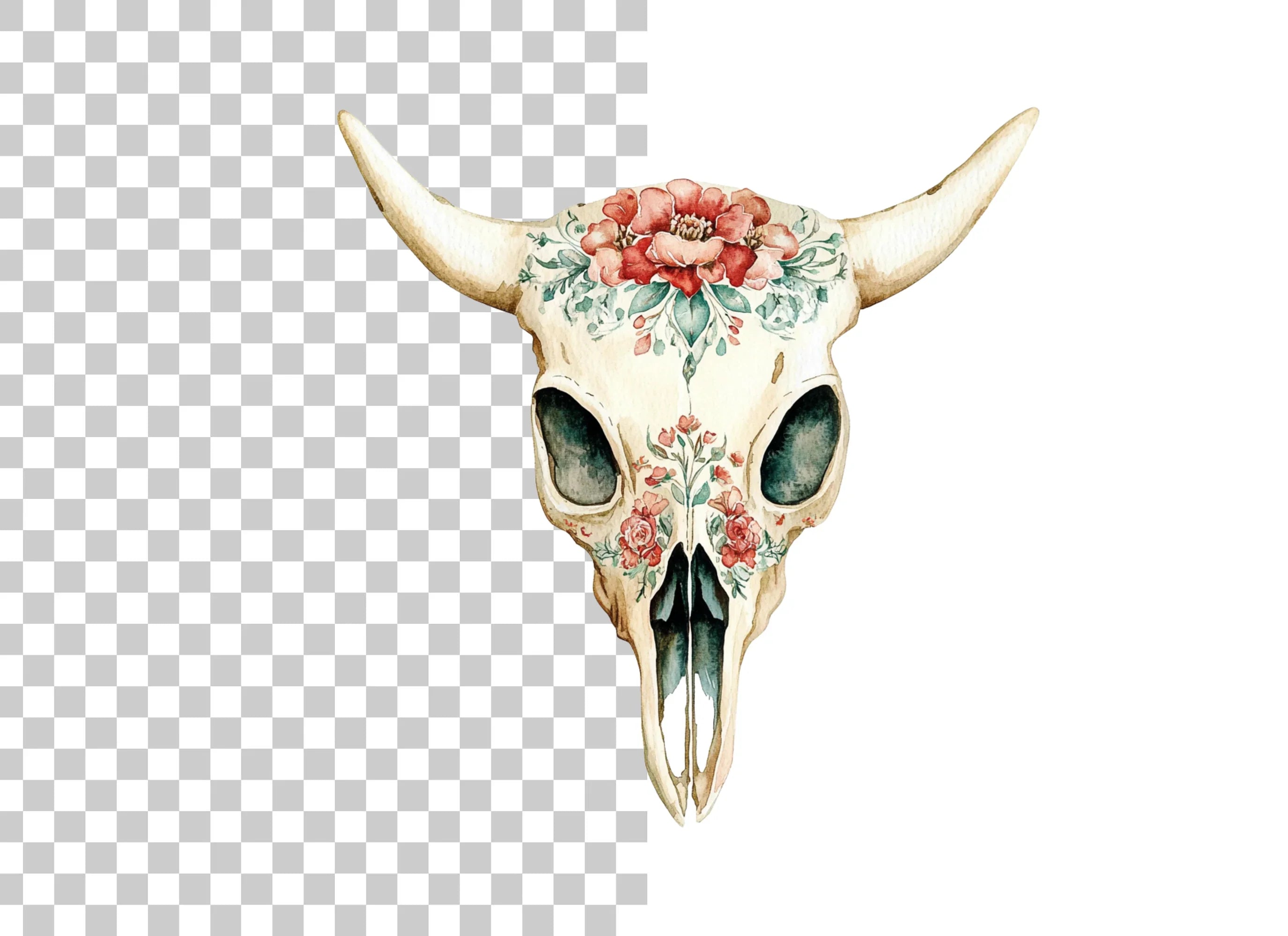 Boho Floral Skulls Clipart Bundle