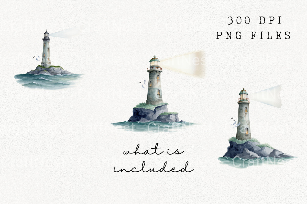 Majestic Lighthouse On Rocky Shore Clipart Bundle