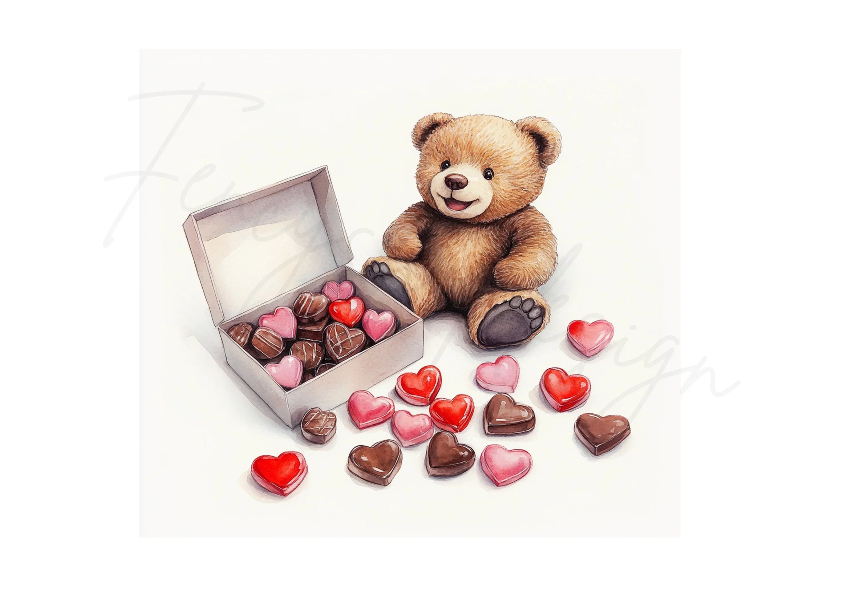 Teddy Bear with Heart Shaped Chocolates Clipart Bundle