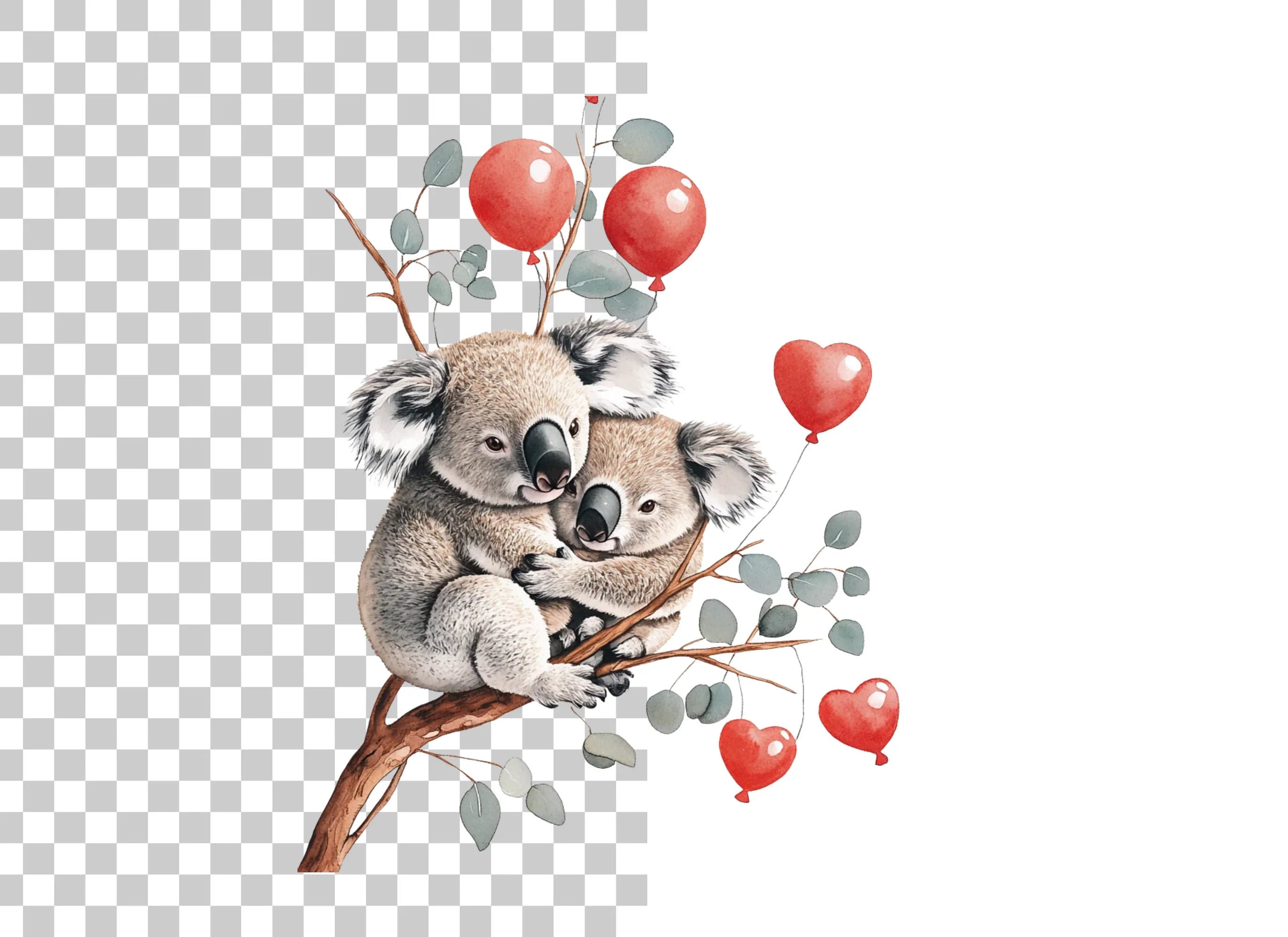 Koala Couple with Red Balloons Clipart Bundle
