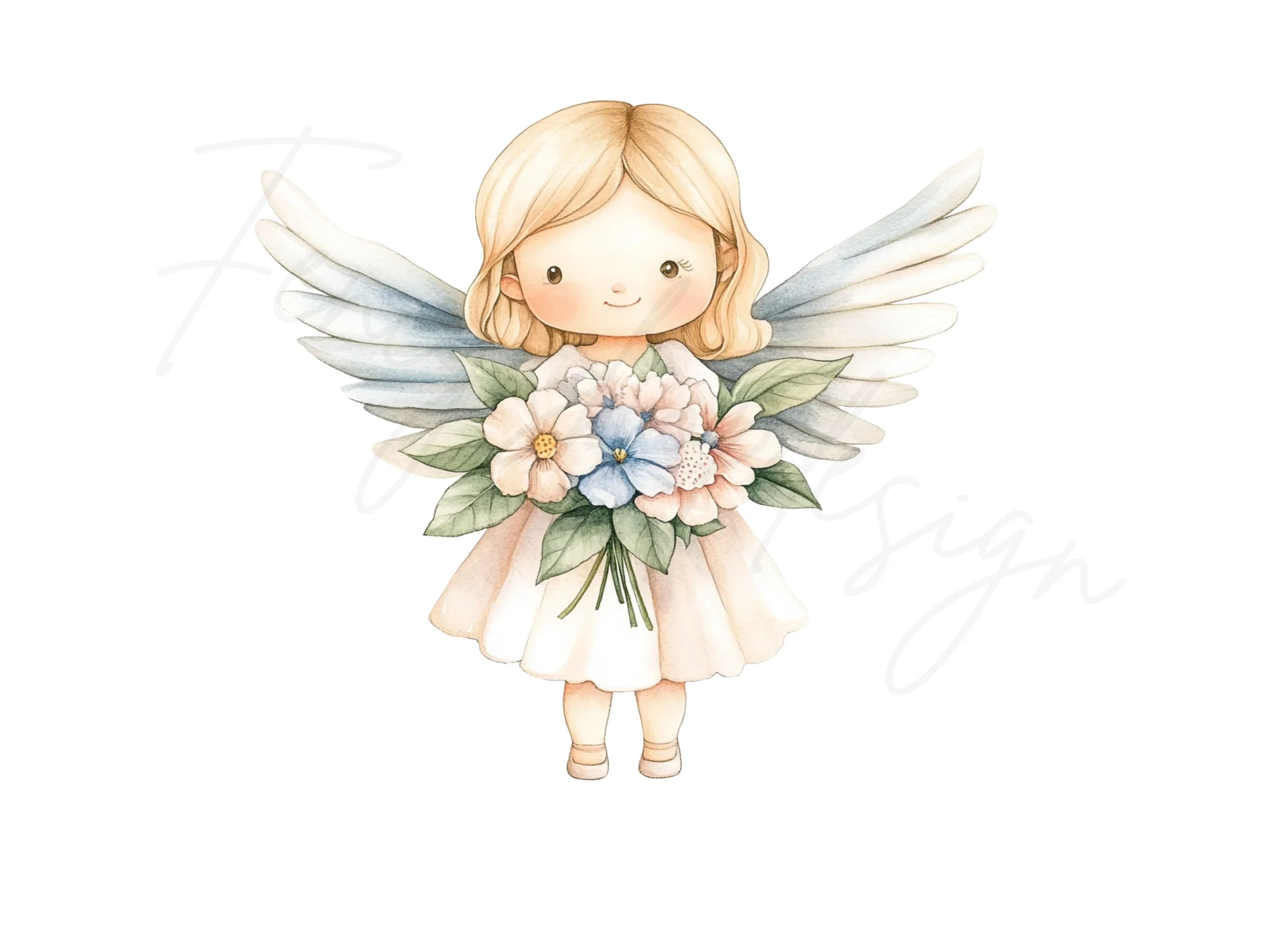 Praying Angel with Flowers Clipart Bundle