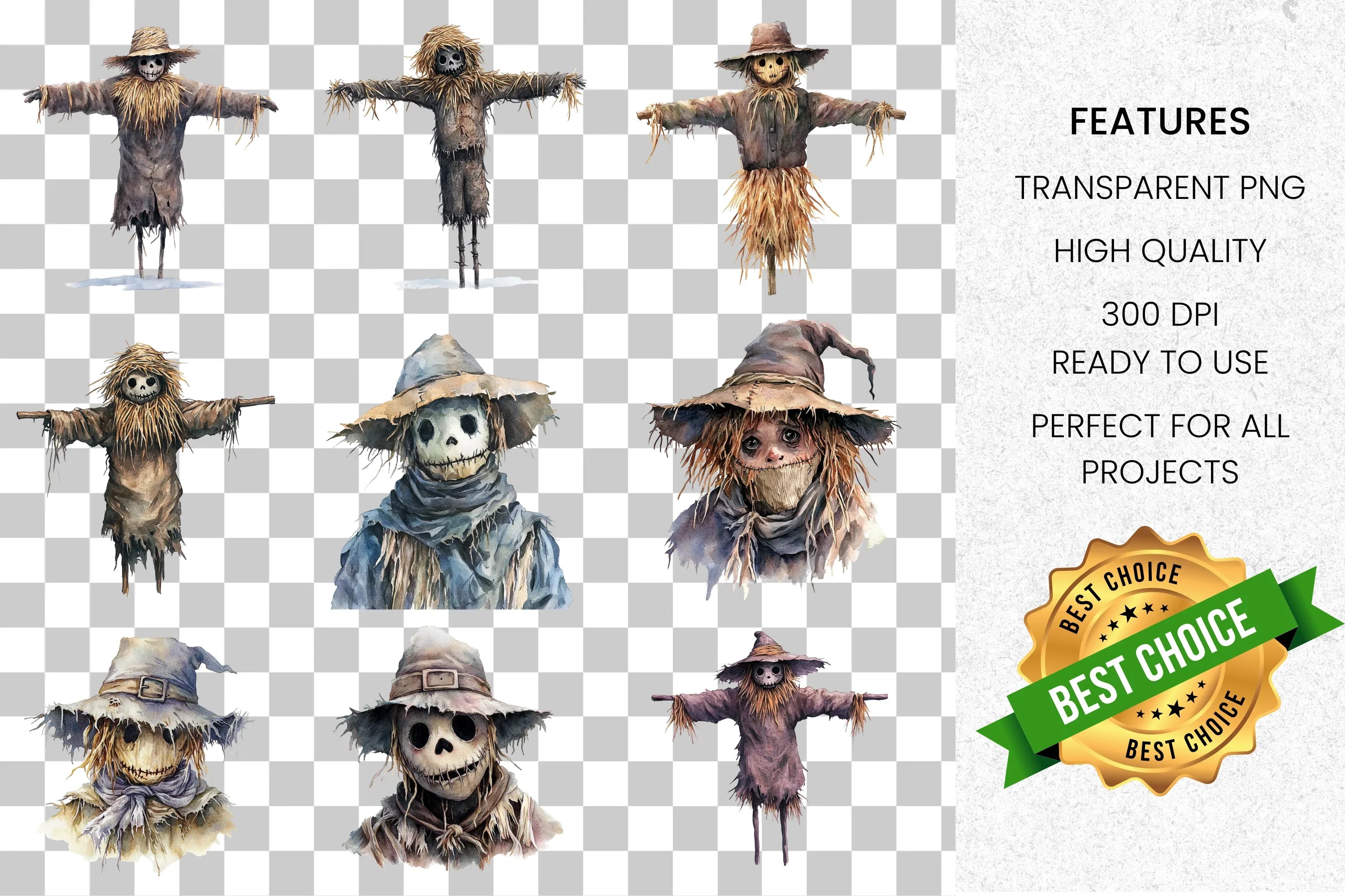 Rustic Scarecrow Clipart Bundle