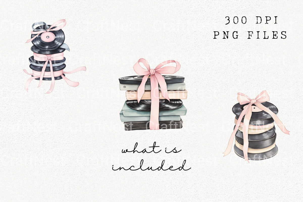 Vintage Vinyl Records Ribbons Clipart Log Book