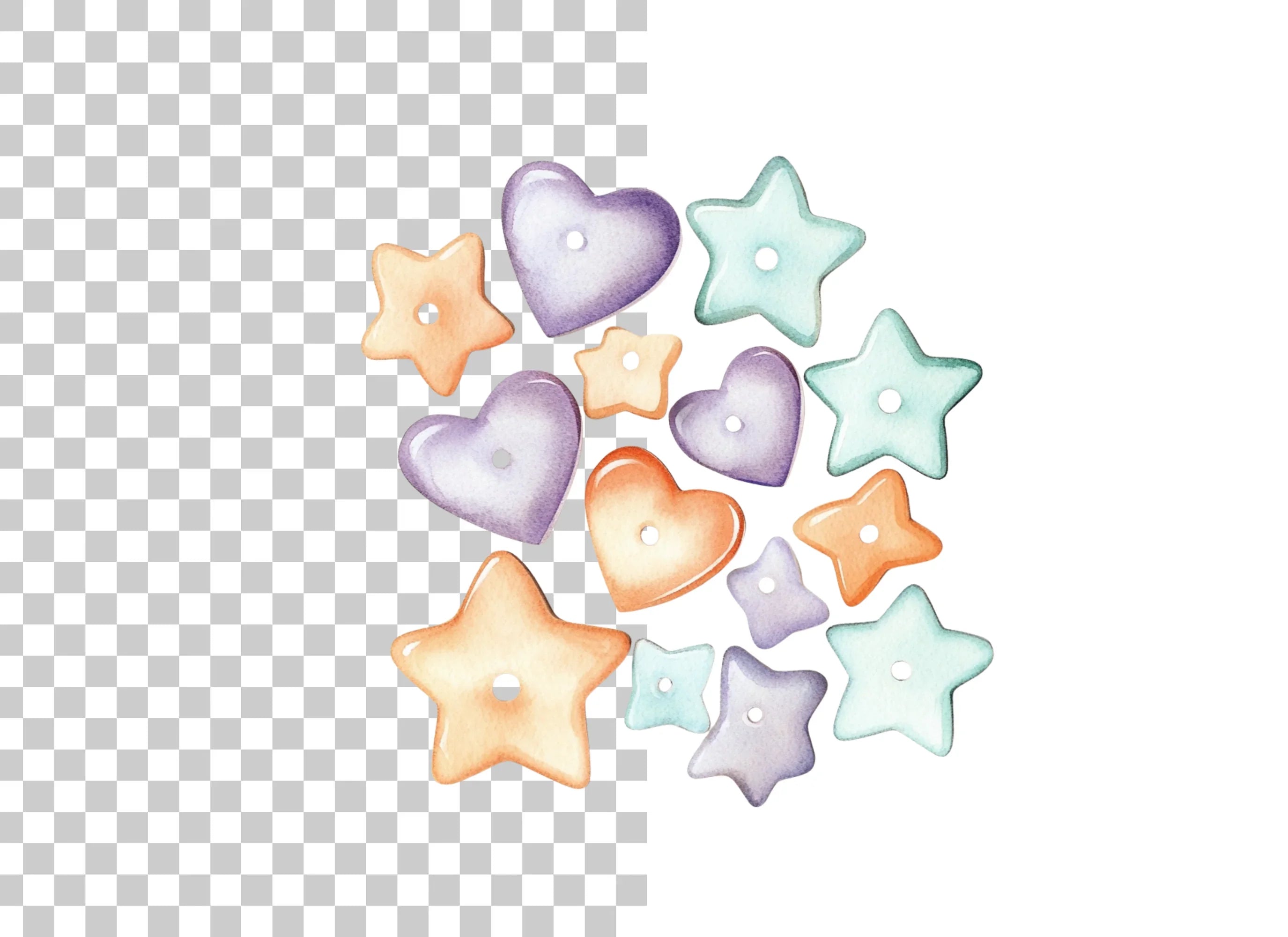 Cute Pastel Heart and Star Beads Clipart Bundle