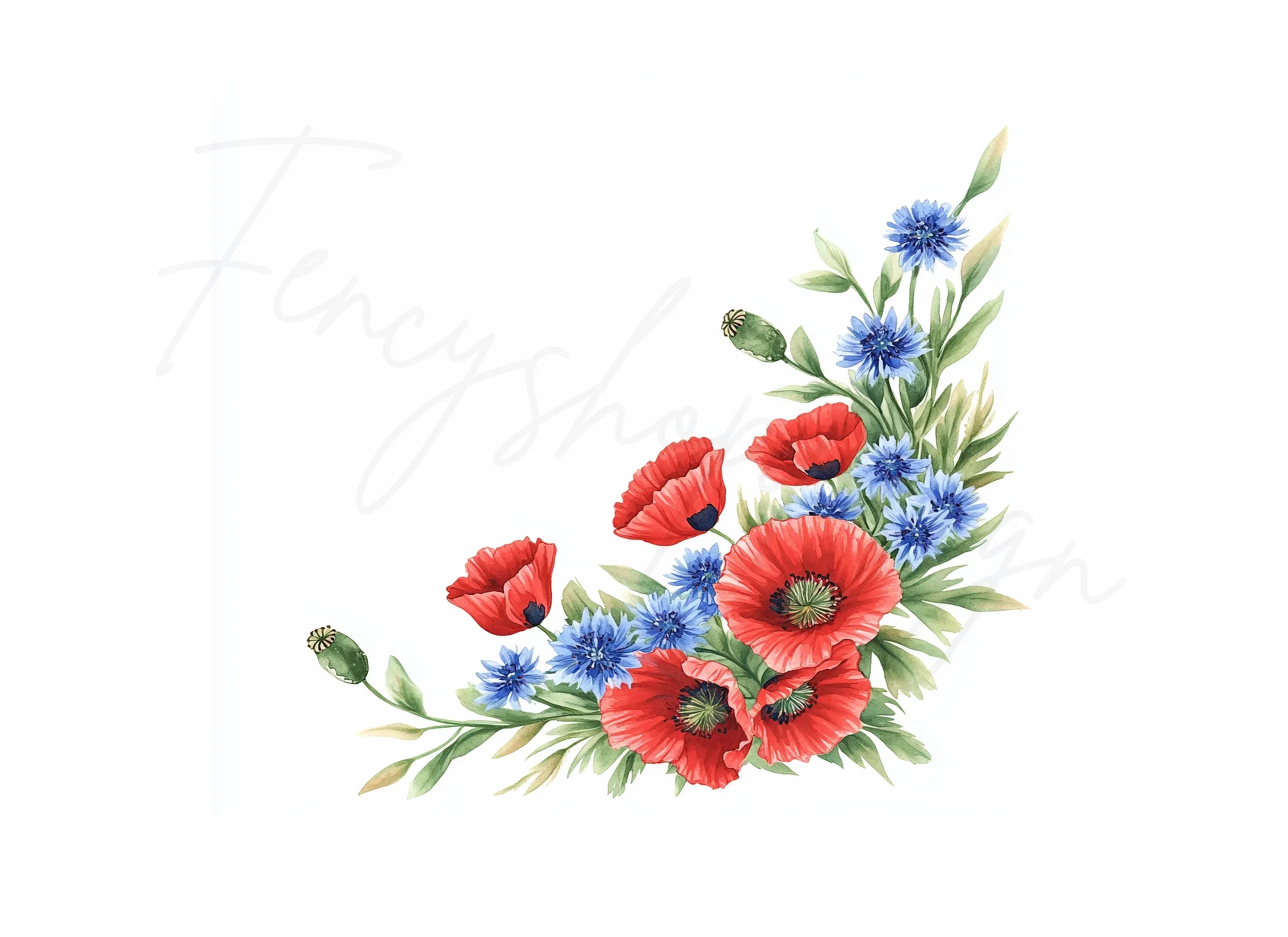 Poppy Cornflower Corners Clipart Bundle