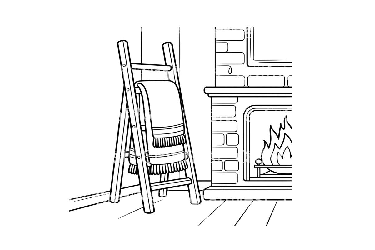 Autumn Fireplace with Blanket Ladder Coloring Books