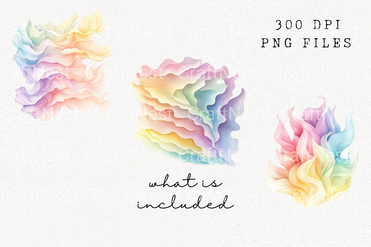 Pastel Rainbow Wavy Layers Clipart Bundle