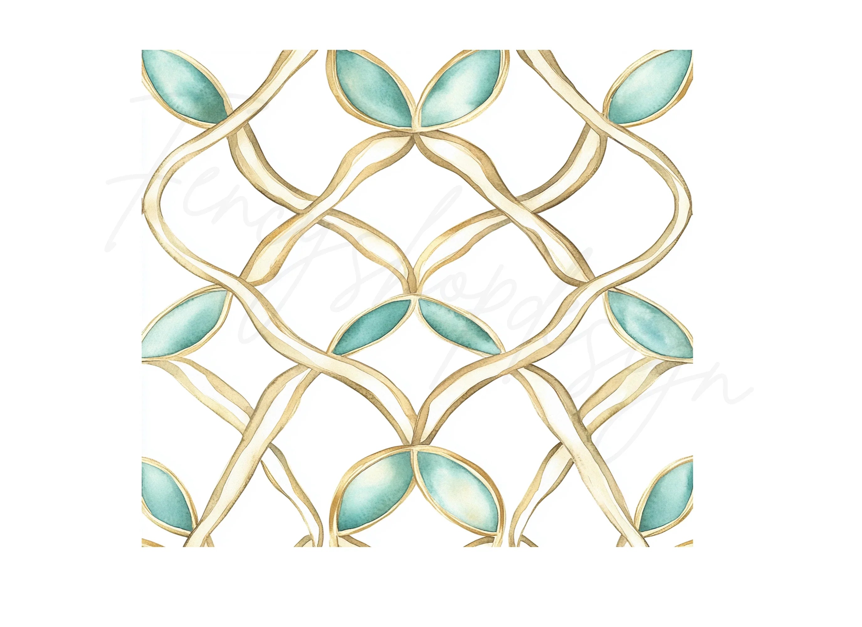 Ornate Gold Teal Decorative Patterns Clipart Bundle