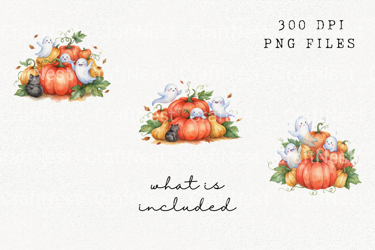 Happy Ghosts Pumpkin Pile Clipart Bundle